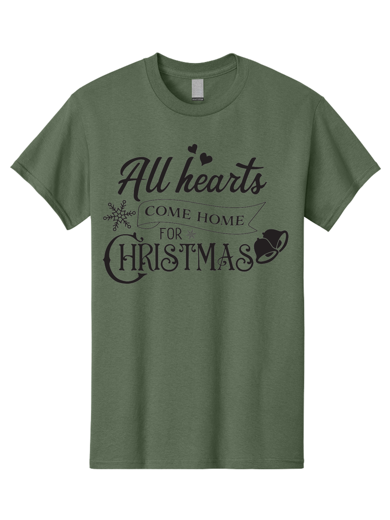 All-Hearts-Come-Home-For-Christmas Men'S Graphic Tee, 100% Cotton, Comfortable Casual Summer Wear, Machine Washable, Christmas Message, Holiday Greeting, Festive Typography, Black Text, Come Home For Christmas, Hearts, Snowflake, Santa Hat, Aac456