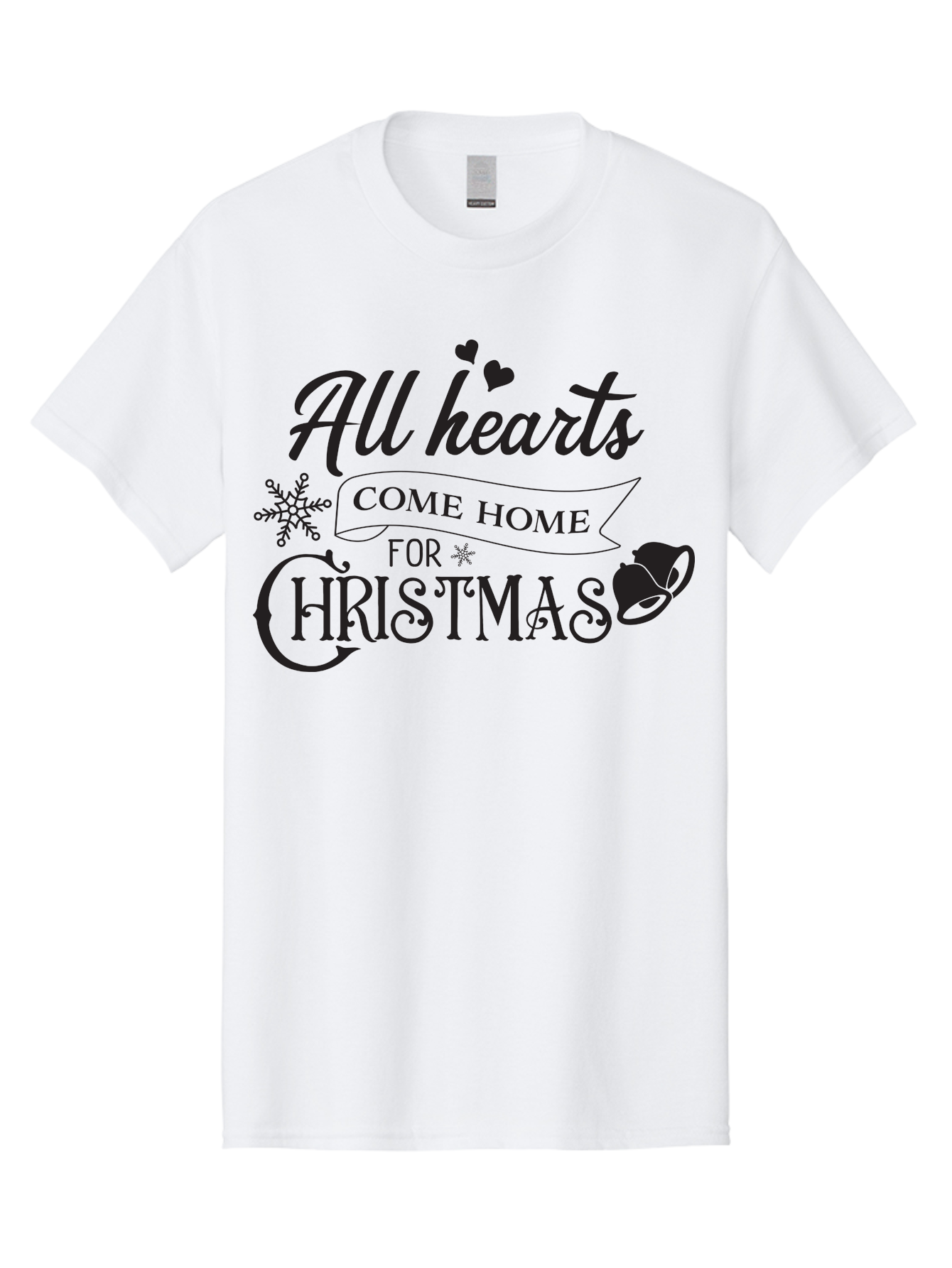 All-Hearts-Come-Home-For-Christmas Men'S Graphic Tee, 100% Cotton, Comfortable Casual Summer Wear, Machine Washable, Christmas Message, Holiday Greeting, Festive Typography, Black Text, Come Home For Christmas, Hearts, Snowflake, Santa Hat, Aac456