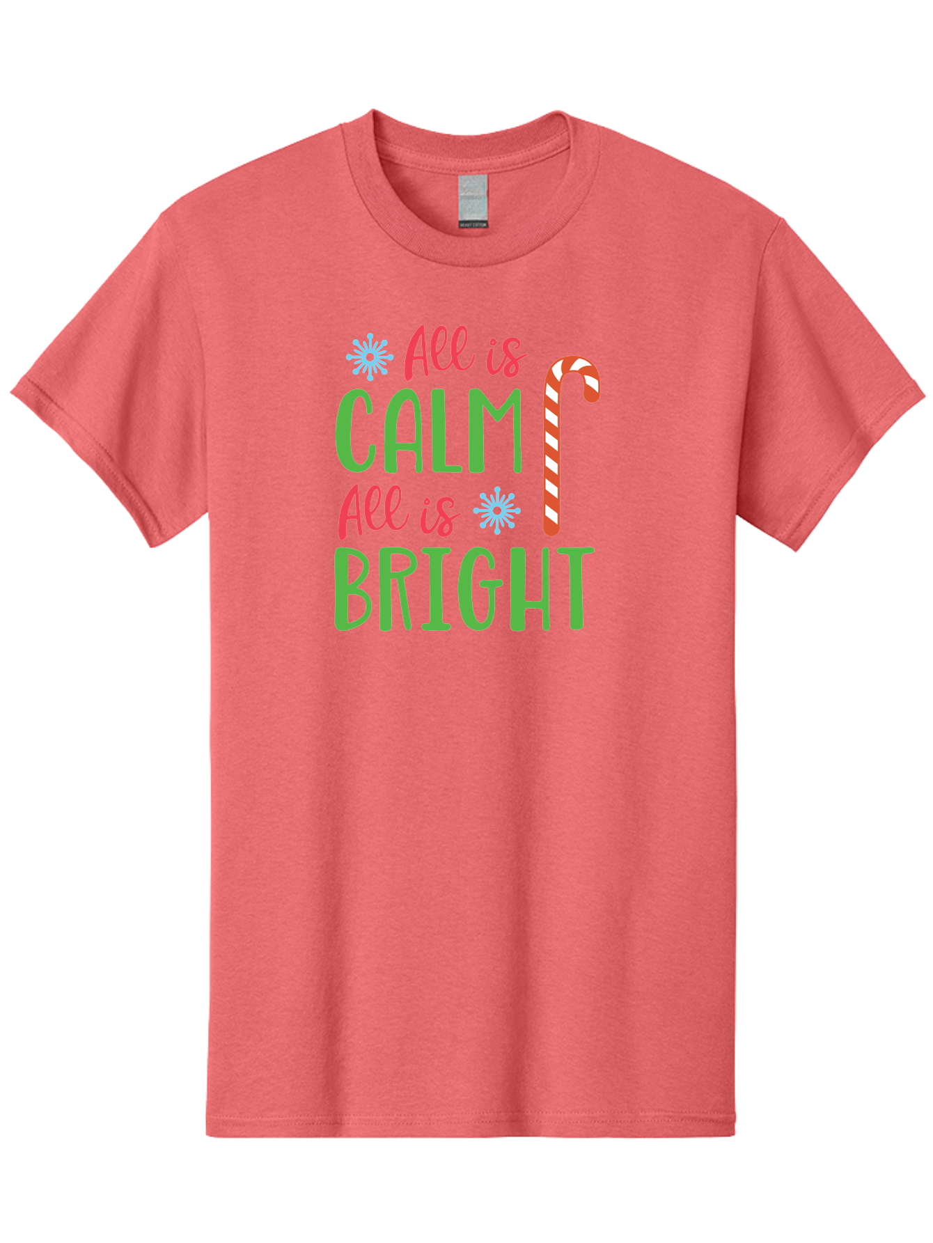 All-Is-Calm-All-Is-Bright Men'S Graphic Tee, 100% Cotton, Comfortable Casual Summer Wear, Machine Washable, Holiday Graphics, Christmas Decor, Candy Cane Art, Festive Typography, Winter Wonderland, Holiday Cheer, Christmas Magic, Sweet Treats, Aac458
