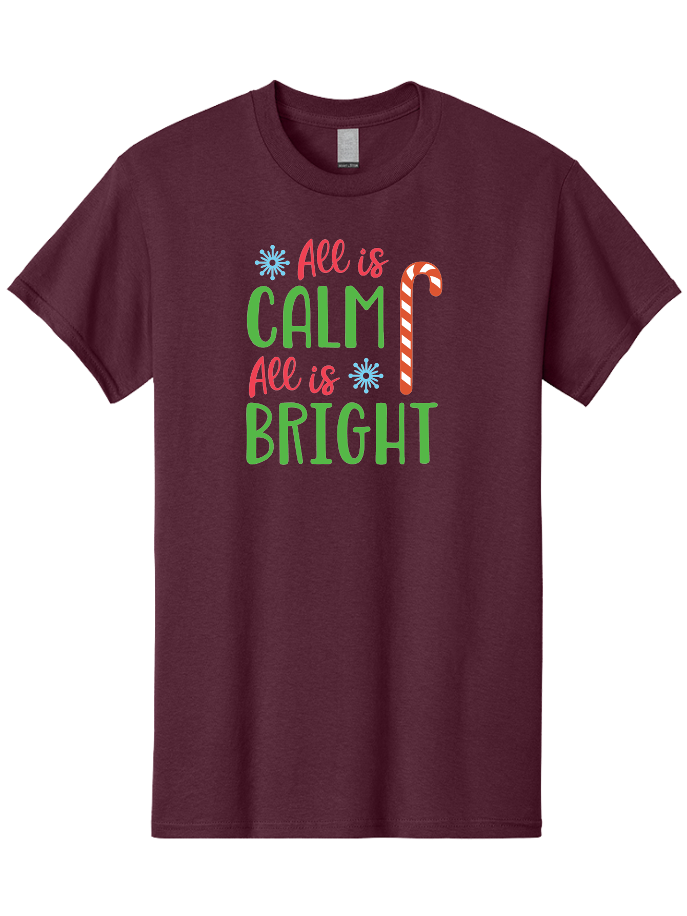 All-Is-Calm-All-Is-Bright Men'S Graphic Tee, 100% Cotton, Comfortable Casual Summer Wear, Machine Washable, Holiday Graphics, Christmas Decor, Candy Cane Art, Festive Typography, Winter Wonderland, Holiday Cheer, Christmas Magic, Sweet Treats, Aac458