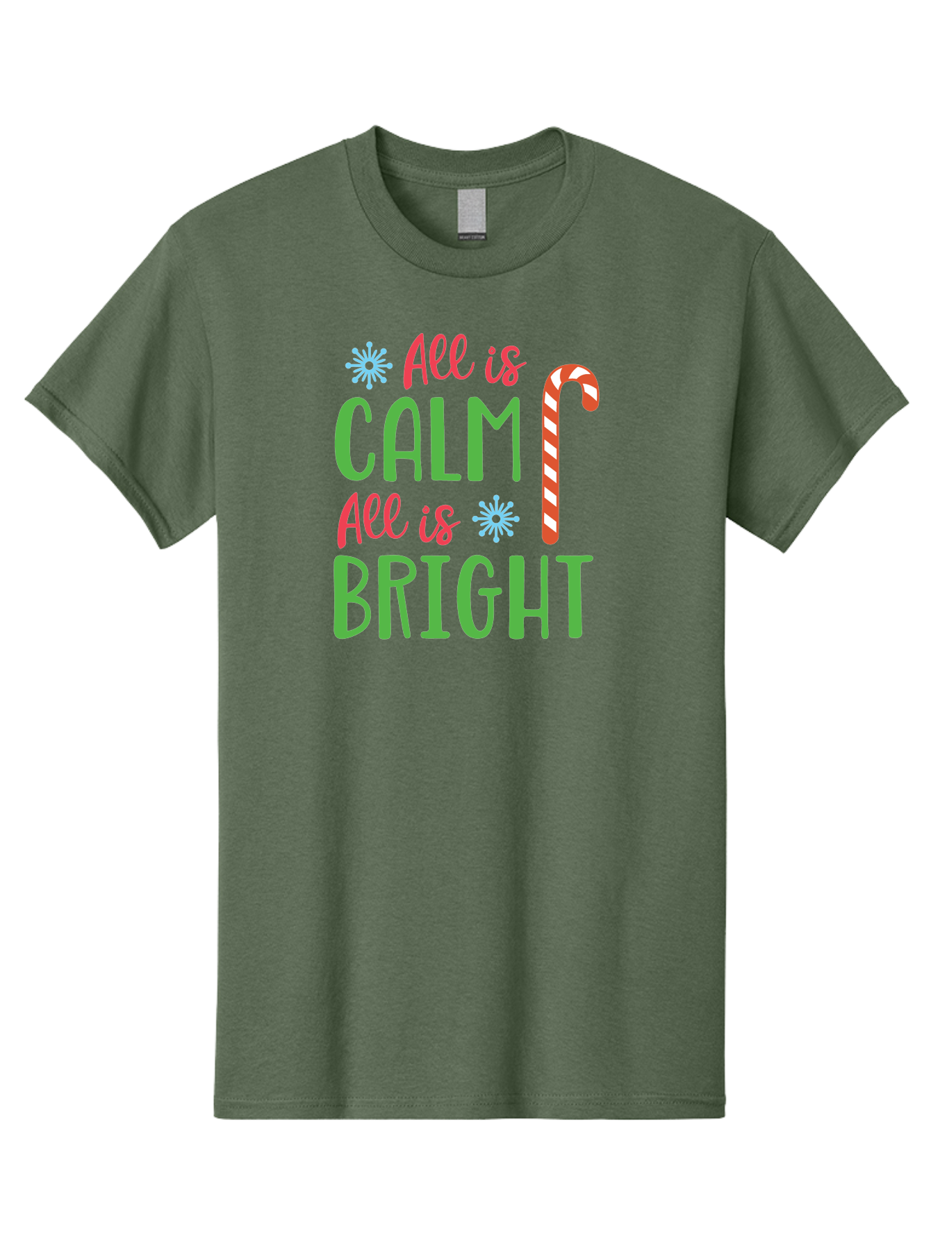 All-Is-Calm-All-Is-Bright Men'S Graphic Tee, 100% Cotton, Comfortable Casual Summer Wear, Machine Washable, Holiday Graphics, Christmas Decor, Candy Cane Art, Festive Typography, Winter Wonderland, Holiday Cheer, Christmas Magic, Sweet Treats, Aac458