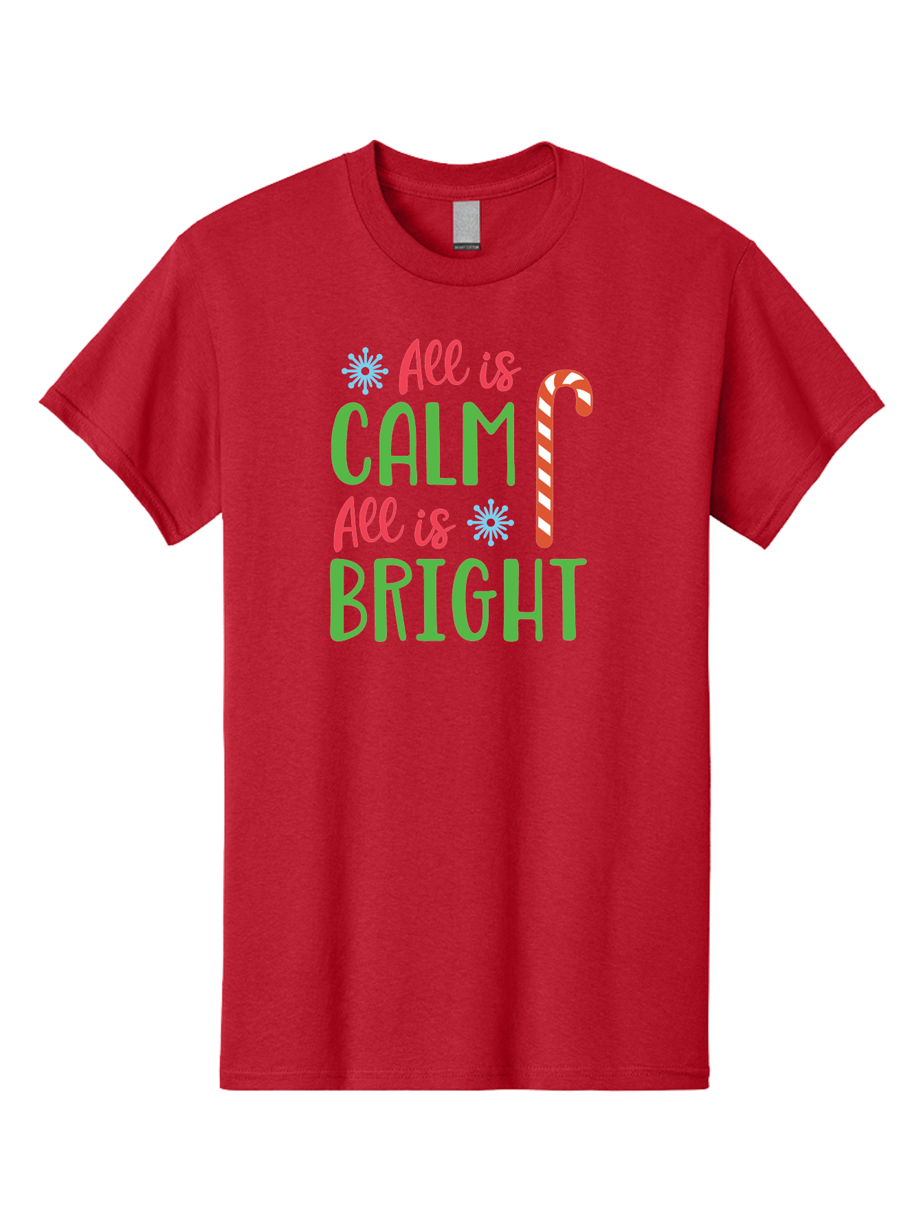 All-Is-Calm-All-Is-Bright Men'S Graphic Tee, 100% Cotton, Comfortable Casual Summer Wear, Machine Washable, Holiday Graphics, Christmas Decor, Candy Cane Art, Festive Typography, Winter Wonderland, Holiday Cheer, Christmas Magic, Sweet Treats, Aac458