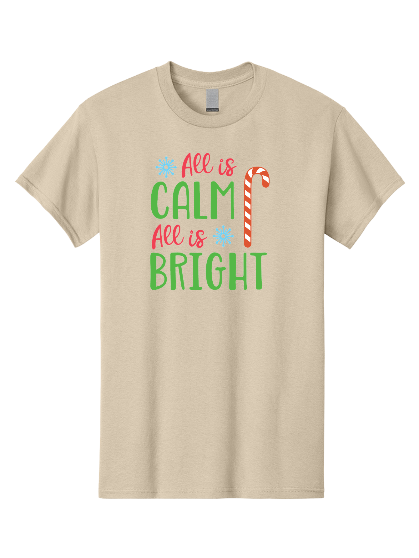 All-Is-Calm-All-Is-Bright Men'S Graphic Tee, 100% Cotton, Comfortable Casual Summer Wear, Machine Washable, Holiday Graphics, Christmas Decor, Candy Cane Art, Festive Typography, Winter Wonderland, Holiday Cheer, Christmas Magic, Sweet Treats, Aac458