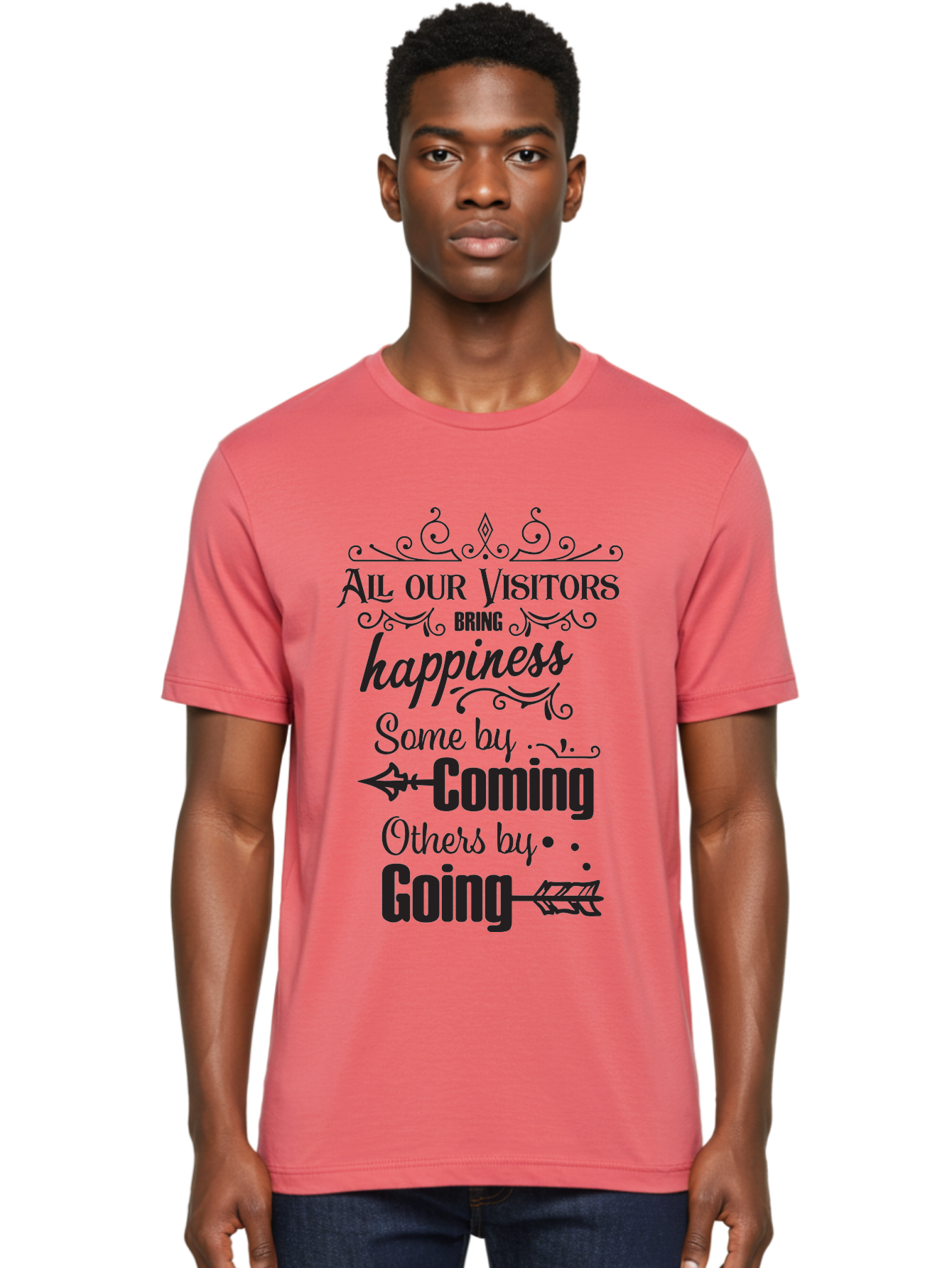 All-Our-Visitors Men'S Graphic Tee, 100% Cotton, Comfortable Casual Summer Wear, Machine Washable, Inspirational Quote, Happiness, Visitors, Coming And Going, Positivity, Motivational Message, Funny Saying, Witty Humor, Guest Book Quote Aac459