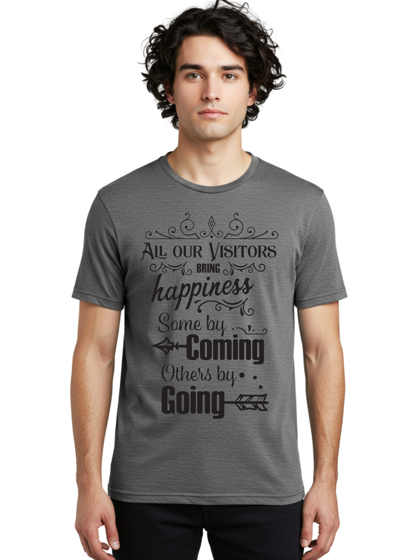 All-Our-Visitors Men'S Graphic Tee, 100% Cotton, Comfortable Casual Summer Wear, Machine Washable, Inspirational Quote, Happiness, Visitors, Coming And Going, Positivity, Motivational Message, Funny Saying, Witty Humor, Guest Book Quote Aac459