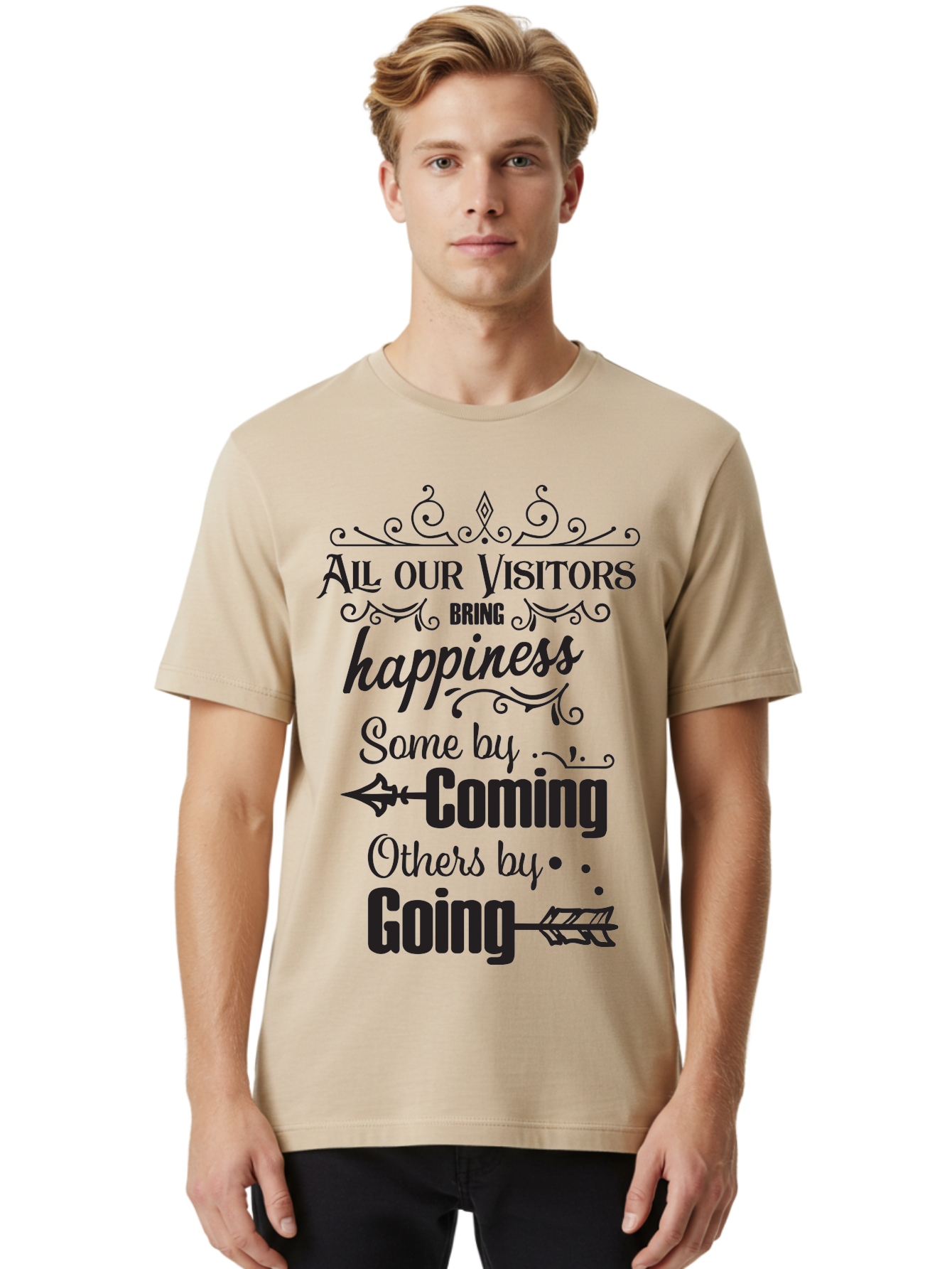 All-Our-Visitors Men'S Graphic Tee, 100% Cotton, Comfortable Casual Summer Wear, Machine Washable, Inspirational Quote, Happiness, Visitors, Coming And Going, Positivity, Motivational Message, Funny Saying, Witty Humor, Guest Book Quote Aac459
