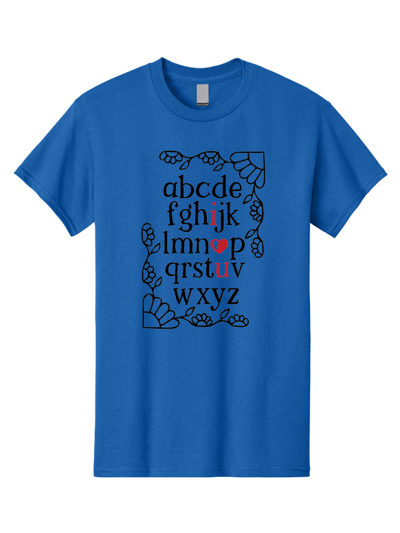 Alphabet-Abcdefghijklmnopqrstuvwxyz Men'S Graphic Tee, 100% Cotton, Comfortable Casual Summer Wear, Machine Washable, Typography Illustration, Alphabet Letters, Floral Vines, Paw Prints, Heart Symbol, Red Accents, Black Font, Creative Design, Aac465