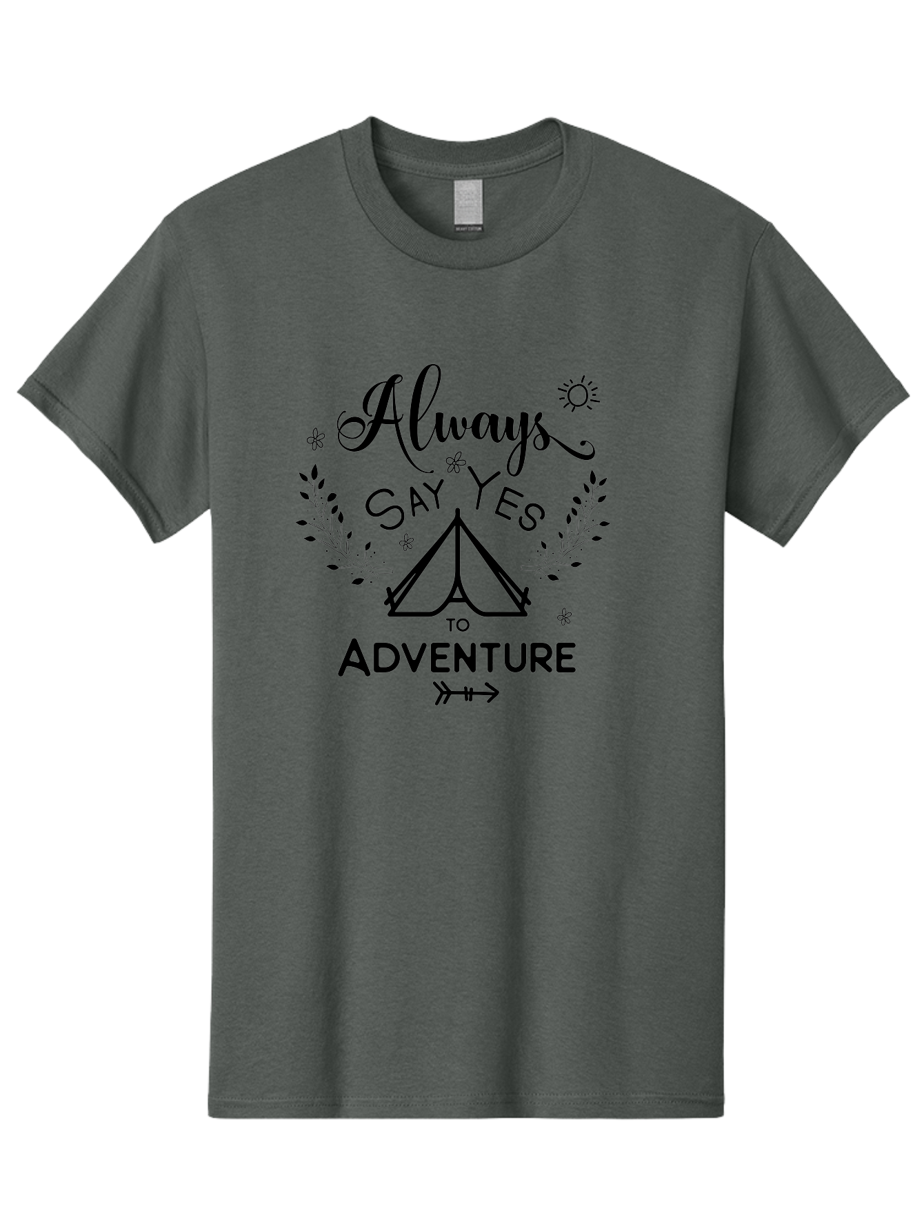 Always-Say-Yes-To-Adventure Men'S Graphic Tee, 100% Cotton, Comfortable Casual Summer Wear, Machine Washable, Camping Adventure, Outdoor Escapade, Nature Exploration, Adventure Seeking, Positive Vibes, Wanderlust Spirit, Inspirational Quote, Aac467