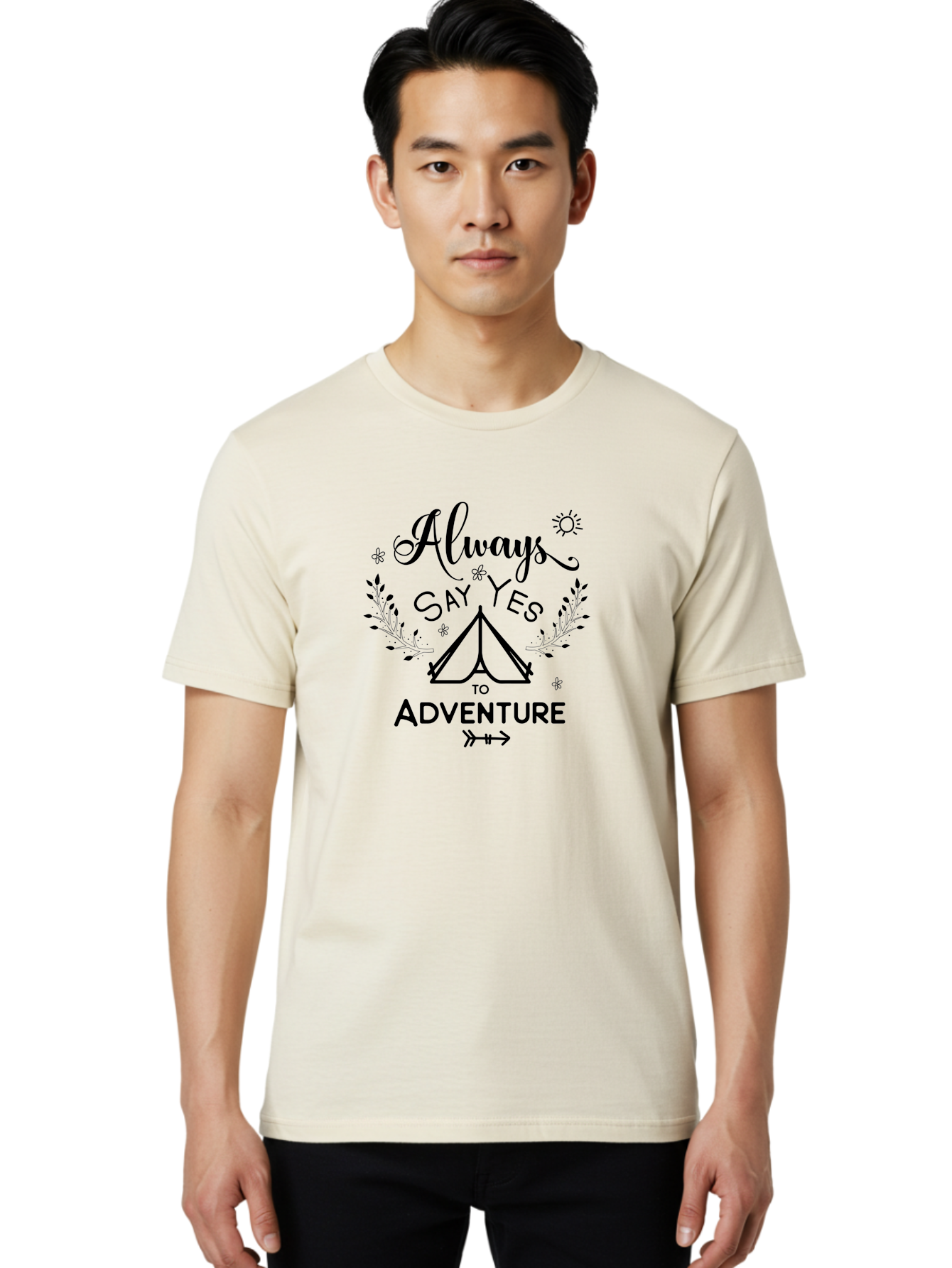 Always-Say-Yes-To-Adventure Men'S Graphic Tee, 100% Cotton, Comfortable Casual Summer Wear, Machine Washable, Camping Adventure, Outdoor Escapade, Nature Exploration, Adventure Seeking, Positive Vibes, Wanderlust Spirit, Inspirational Quote, Aac467