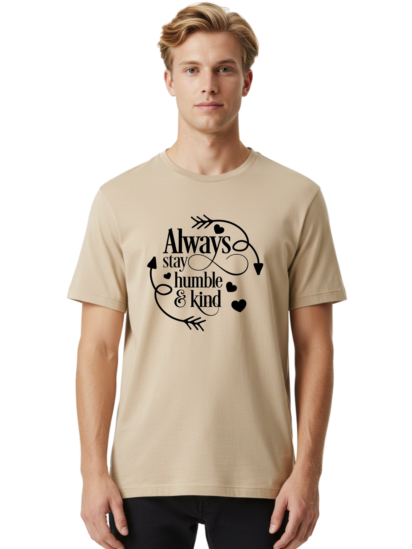 Always-Stay-Humble-Kind Men'S Graphic Tee, 100% Cotton, Comfortable Casual Summer Wear, Machine Washable, Inspirational Quote, Motivational Phrase, Positive Vibes, Kindness Matters, Humble Attitude, Heartwarming Message, Aac468
