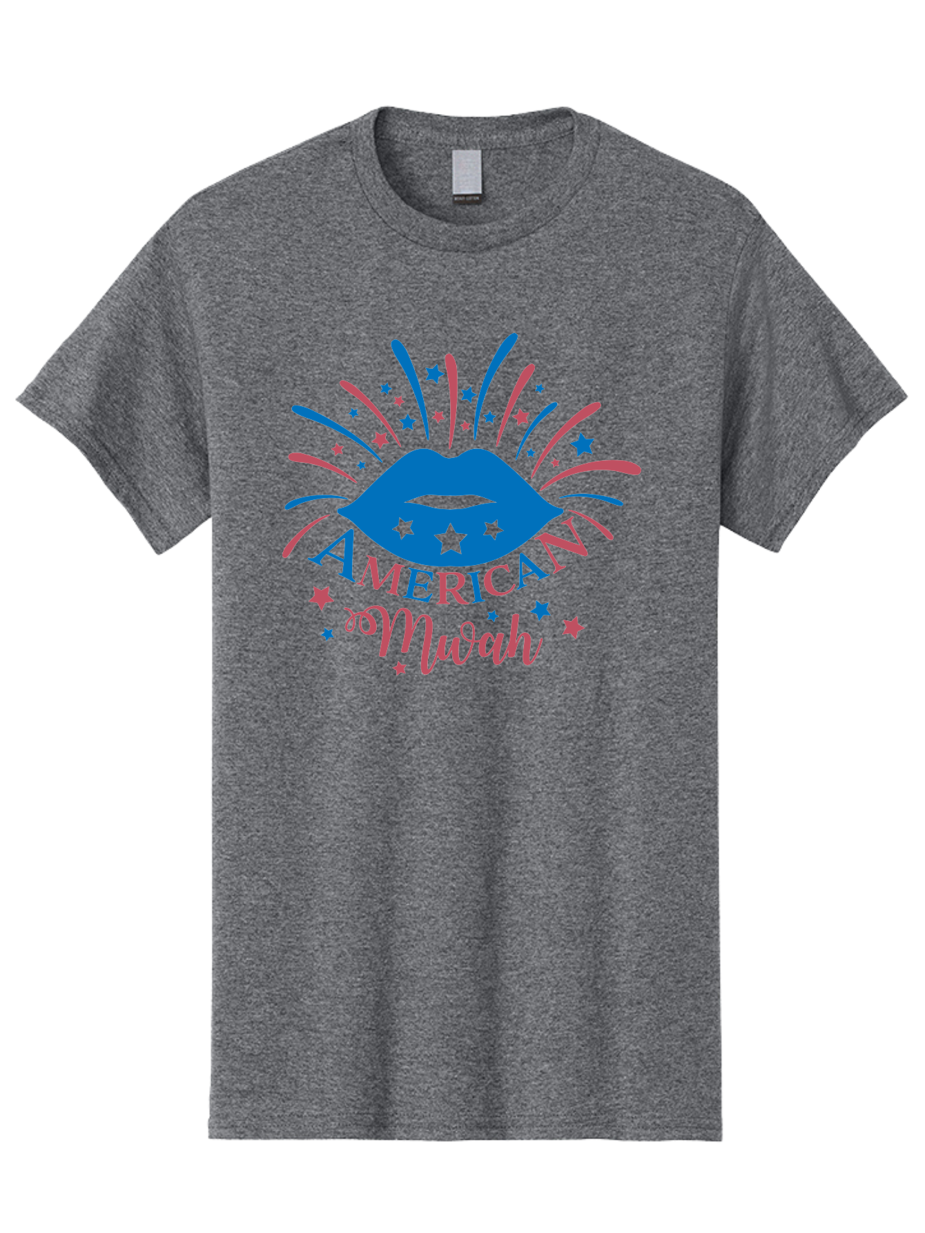 American-Mwah Men'S Graphic Tee, 100% Cotton, Comfortable Casual Summer Wear, Machine Washable, Blue Lips, Starry Design, Vibrant Colors, Playful Graphics, American Mwah, Kiss Mark, Festive Atmosphere, Celebratory Theme, Pop Art Style, Aac470