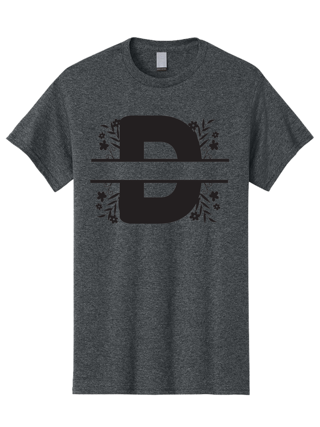 B-B-Floral-Design Men'S Graphic Tee, 100% Cotton, Comfortable Casual Summer Wear, Machine Washable, Letter B, Floral Design, Decorative Elements, Floral Patterns, Ornate Details, Black And Green, Bold Typography, Flower Motifs, Aac482