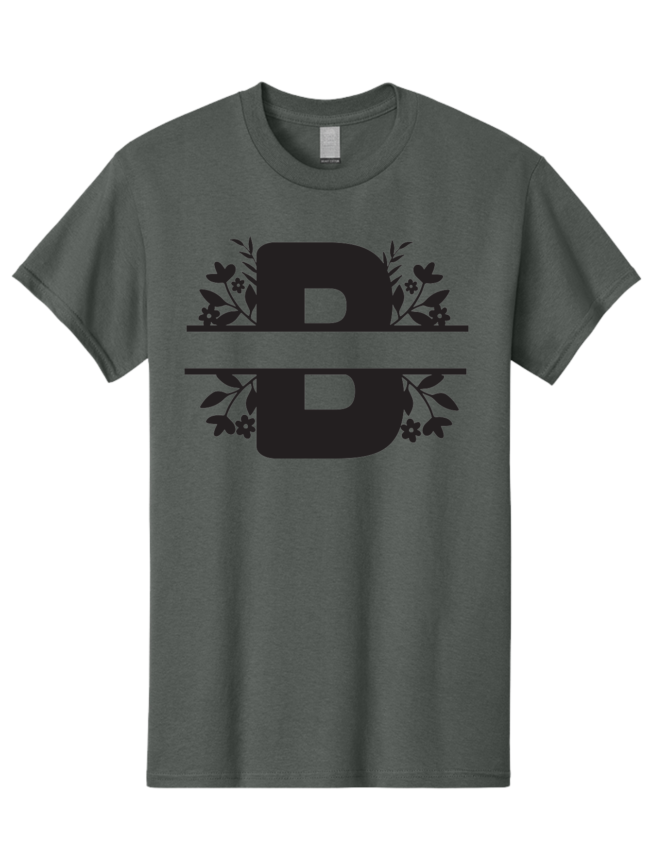 B-Floral Men'S Graphic Tee, 100% Cotton, Comfortable Casual Summer Wear, Machine Washable, Floral Design, Alphabet B, Black Letters, Flower Pattern, Leaves, Floral Arrangement, Typography Aac483