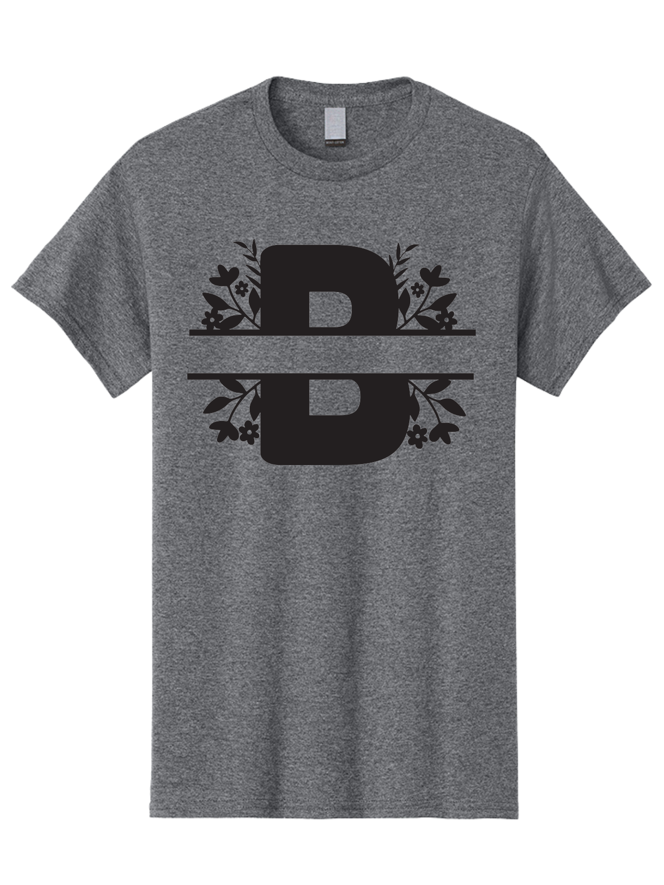 B-Floral Men'S Graphic Tee, 100% Cotton, Comfortable Casual Summer Wear, Machine Washable, Floral Design, Alphabet B, Black Letters, Flower Pattern, Leaves, Floral Arrangement, Typography Aac483