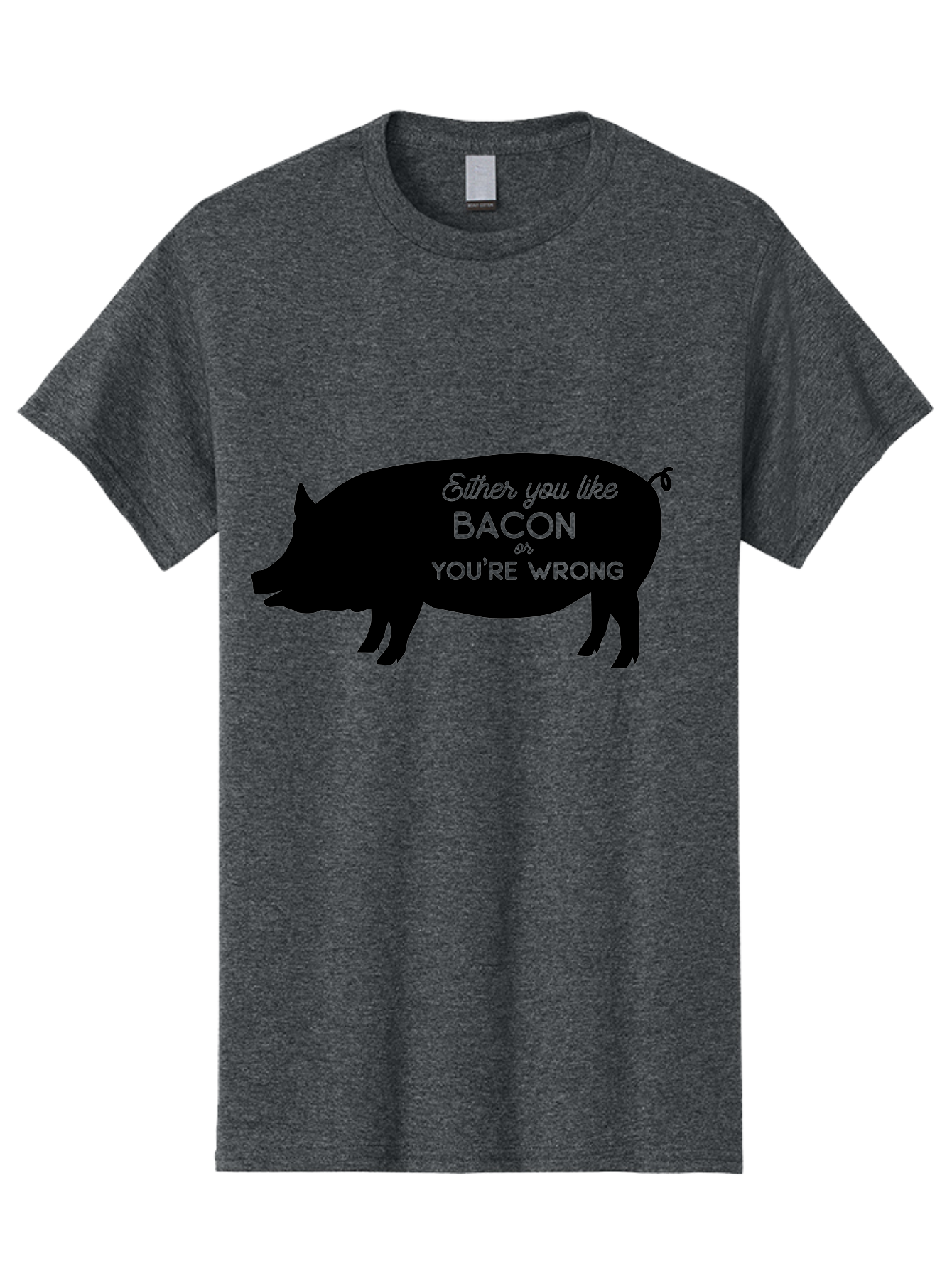 Bacon-Or-You-Re-Wrong Men'S Graphic Tee, 100% Cotton, Comfortable Casual Summer Wear, Machine Washable, Funny Quote, Bacon Lover, Pig Silhouette, Humorous Saying, Foodie Humor, Quote About Bacon, Bacon Enthusiast, Quirky Design, Aac485
