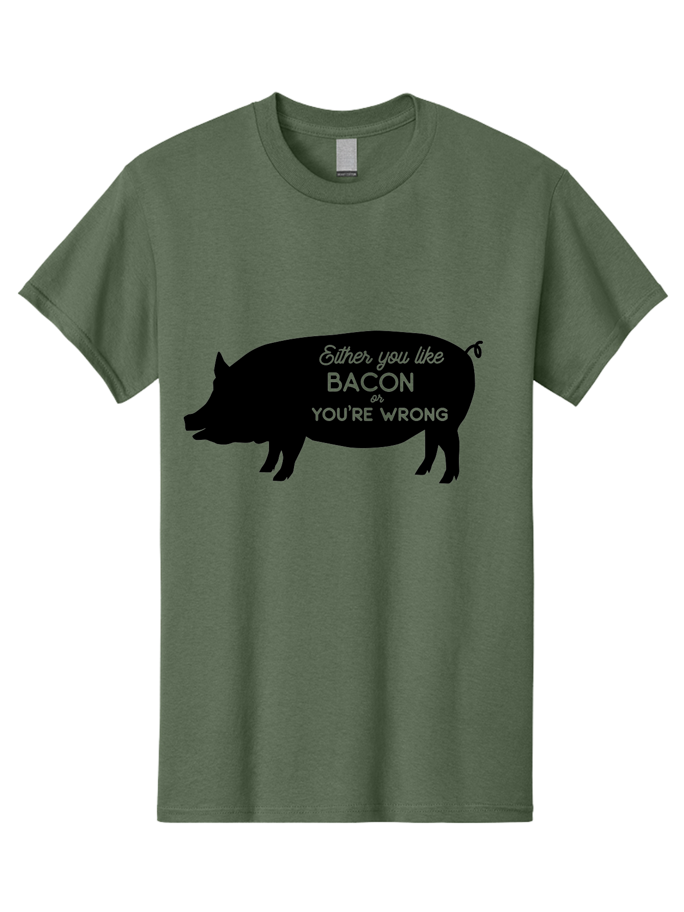 Bacon-Or-You-Re-Wrong Men'S Graphic Tee, 100% Cotton, Comfortable Casual Summer Wear, Machine Washable, Funny Quote, Bacon Lover, Pig Silhouette, Humorous Saying, Foodie Humor, Quote About Bacon, Bacon Enthusiast, Quirky Design, Aac485