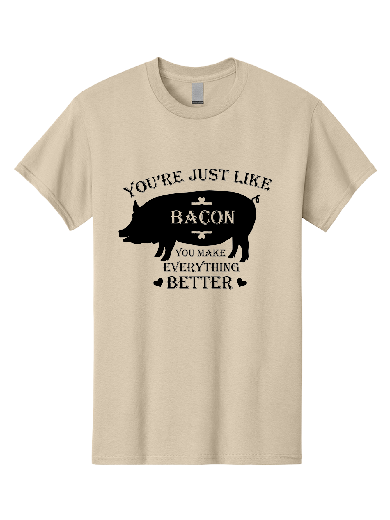 Bacon-Pig-Silhouette Men'S Graphic Tee, 100% Cotton, Comfortable Casual Summer Wear, Machine Washable, Funny Pig Design, Bacon Lover, Bacon Humor, Cute Pig Silhouette, You Make Everything Better, Bacon Quotes, Pig Phrases, Foodie Graphics Aac486