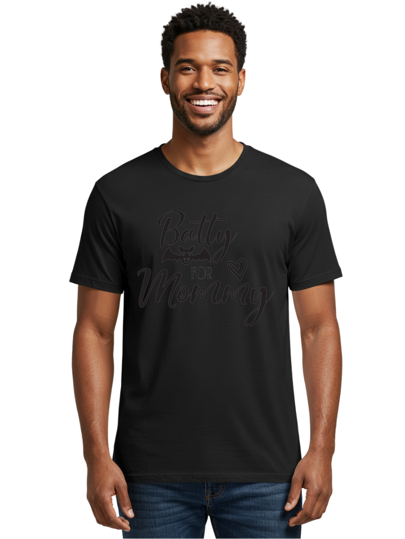 Batty-For-Mommy Men'S Graphic Tee, 100% Cotton, Comfortable Casual Summer Wear, Machine Washable, Halloween Theme, Batty For Mommy, Mother Child Love, Halloween Quotes, Funny Bat Design, Cursive Script, Heart Symbol, Mom Appreciation Aac491