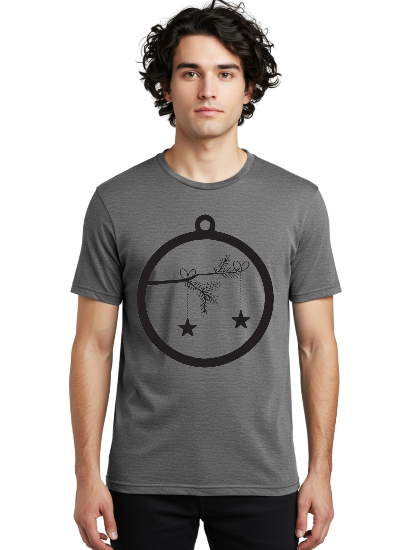 Bauble-With-Ornaments Men'S Graphic Tee, 100% Cotton, Comfortable Casual Summer Wear, Machine Washable, Christmas Decoration, Hanging Ornaments, Pine Branch, Star Decorations, Festive Design, Holiday Decor, Seasonal Theme, Xmas Tree Aac492