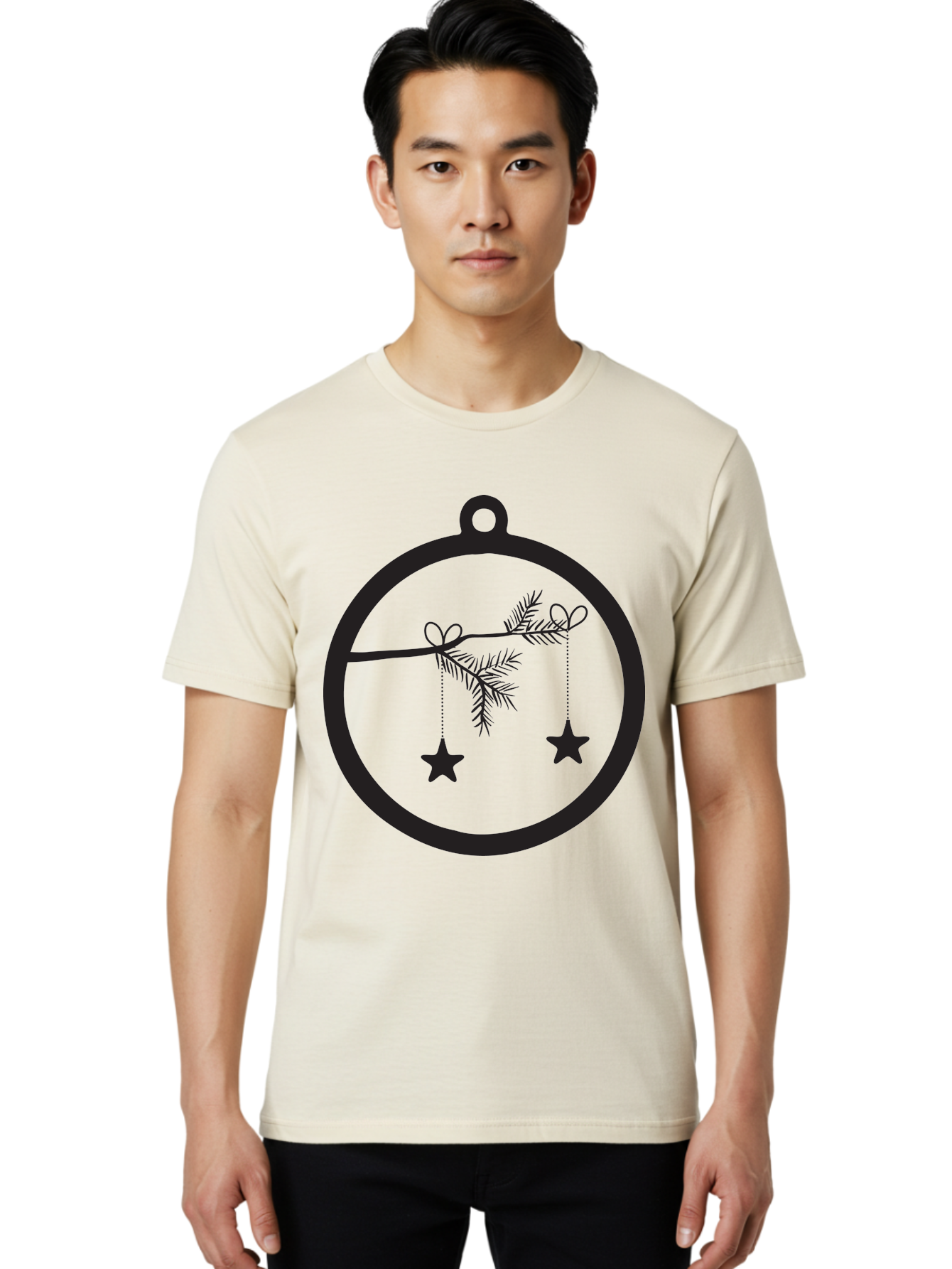 Bauble-With-Ornaments Men'S Graphic Tee, 100% Cotton, Comfortable Casual Summer Wear, Machine Washable, Christmas Decoration, Hanging Ornaments, Pine Branch, Star Decorations, Festive Design, Holiday Decor, Seasonal Theme, Xmas Tree Aac492