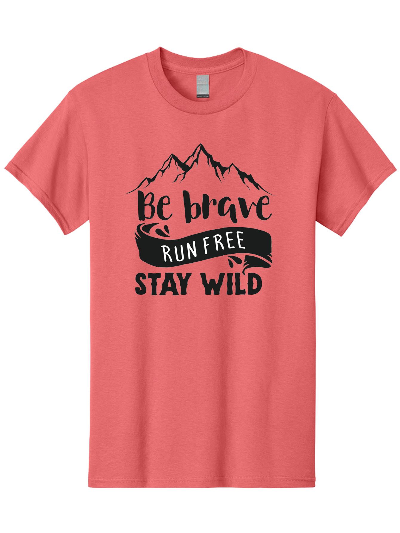 Be-Brave-Run-Free-Stay-Wild Men'S Graphic Tee, 100% Cotton, Comfortable Casual Summer Wear, Machine Washable, Inspirational Quote, Motivational Words, Bold Typography, Mountain Landscape, Running Free, Staying Wild, Brave Spirit, Freedom, Aac494