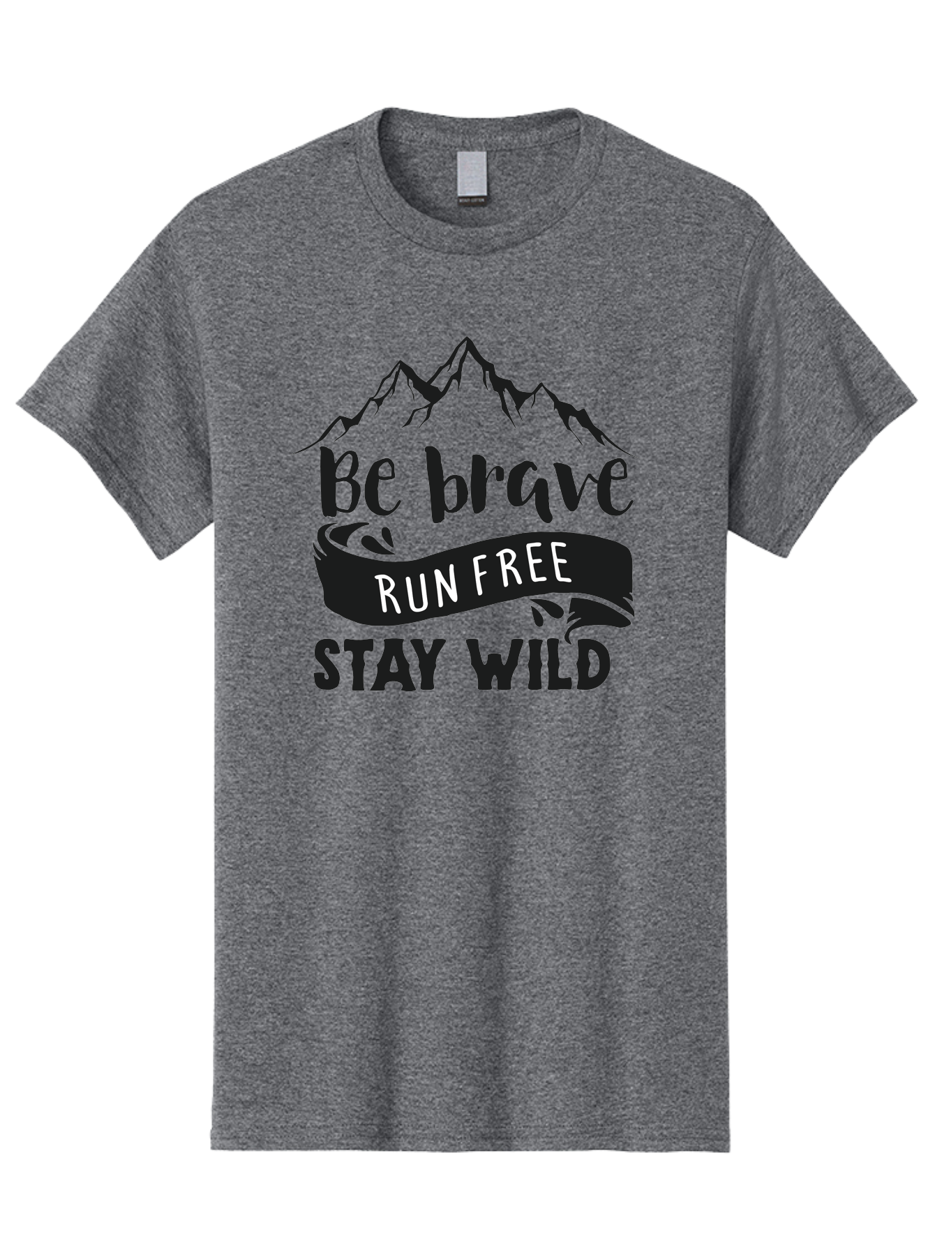 Be-Brave-Run-Free-Stay-Wild Men'S Graphic Tee, 100% Cotton, Comfortable Casual Summer Wear, Machine Washable, Inspirational Quote, Motivational Words, Bold Typography, Mountain Landscape, Running Free, Staying Wild, Brave Spirit, Freedom, Aac494