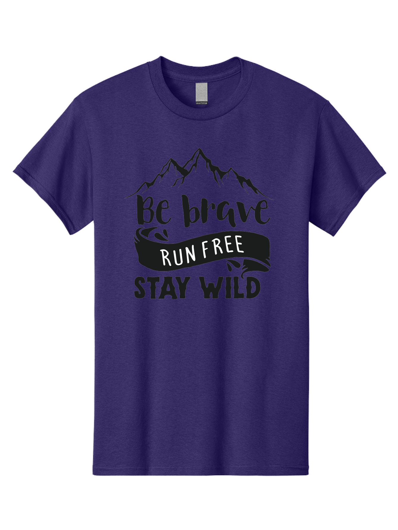 Be-Brave-Run-Free-Stay-Wild Men'S Graphic Tee, 100% Cotton, Comfortable Casual Summer Wear, Machine Washable, Inspirational Quote, Motivational Words, Bold Typography, Mountain Landscape, Running Free, Staying Wild, Brave Spirit, Freedom, Aac494