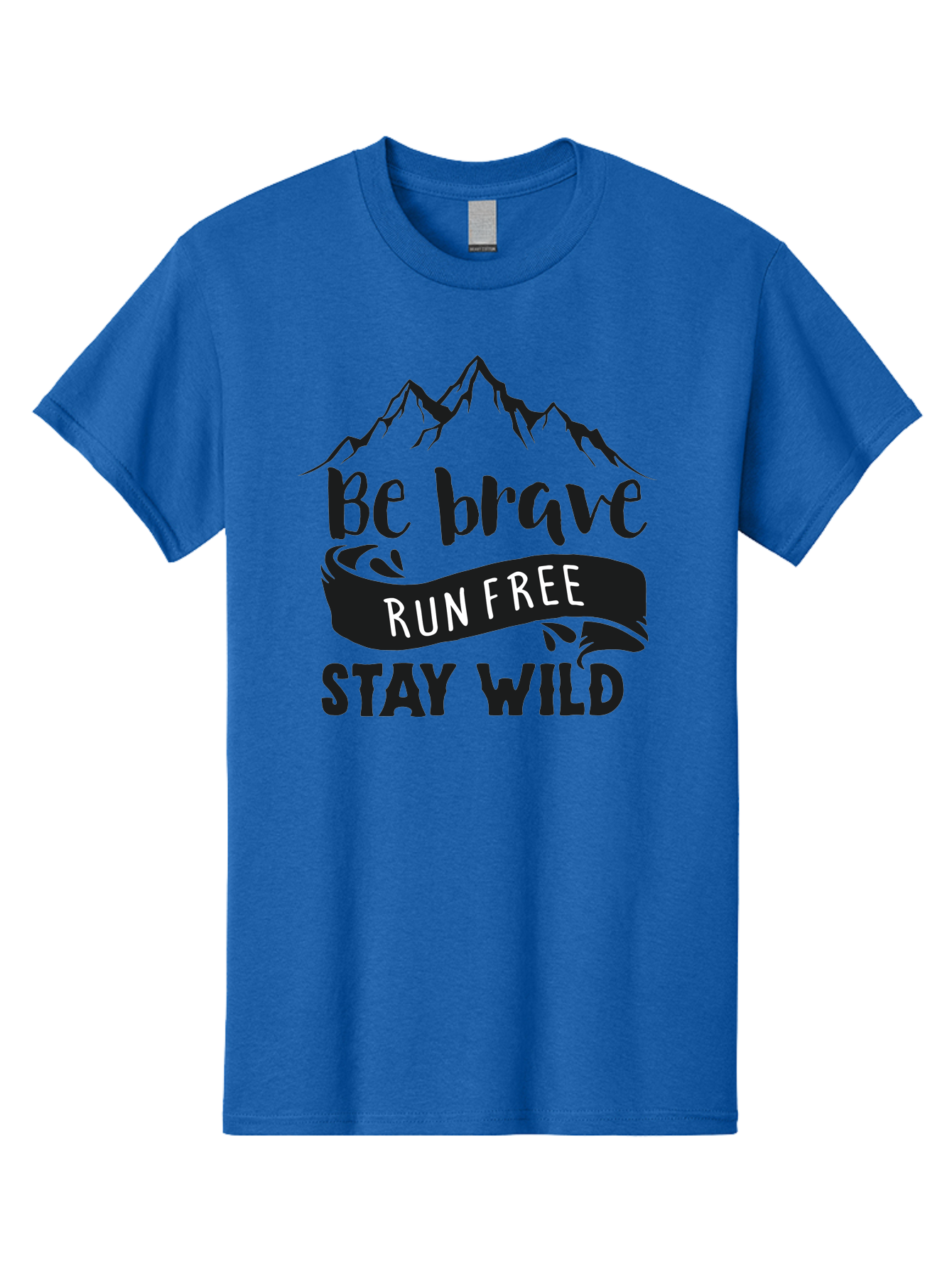 Be-Brave-Run-Free-Stay-Wild Men'S Graphic Tee, 100% Cotton, Comfortable Casual Summer Wear, Machine Washable, Inspirational Quote, Motivational Words, Bold Typography, Mountain Landscape, Running Free, Staying Wild, Brave Spirit, Freedom, Aac494
