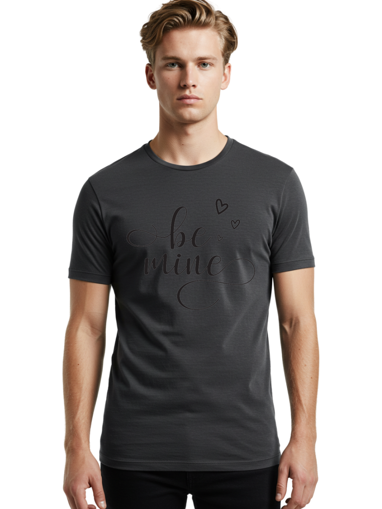 Be-Mine Men'S Graphic Tee, 100% Cotton, Comfortable Casual Summer Wear, Machine Washable, Love Message, Valentines Day Card, Romantic Quote, Cursive Text, Heart Symbols, Love Hearts, Sweetheart, Valentines Day Gift Aac497