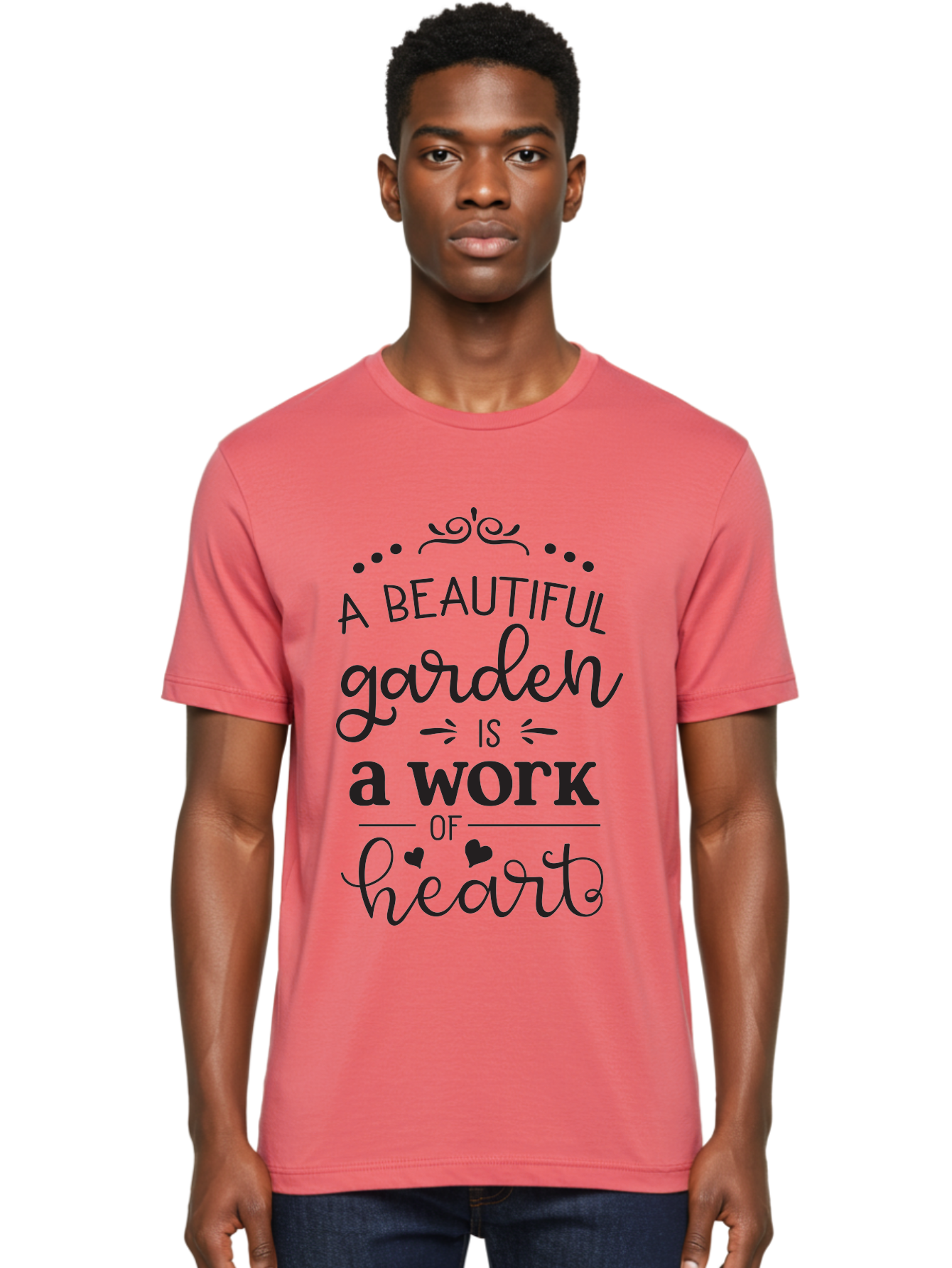 Beautiful-Garden-Is-Work-Of-Heart Men'S Graphic Tee, 100% Cotton, Comfortable Casual Summer Wear, Machine Washable, Inspirational Garden Quote, Beautiful Garden, Work Of Heart, Gardening Inspiration, Garden Love, Heartwarming Garden, Aac504