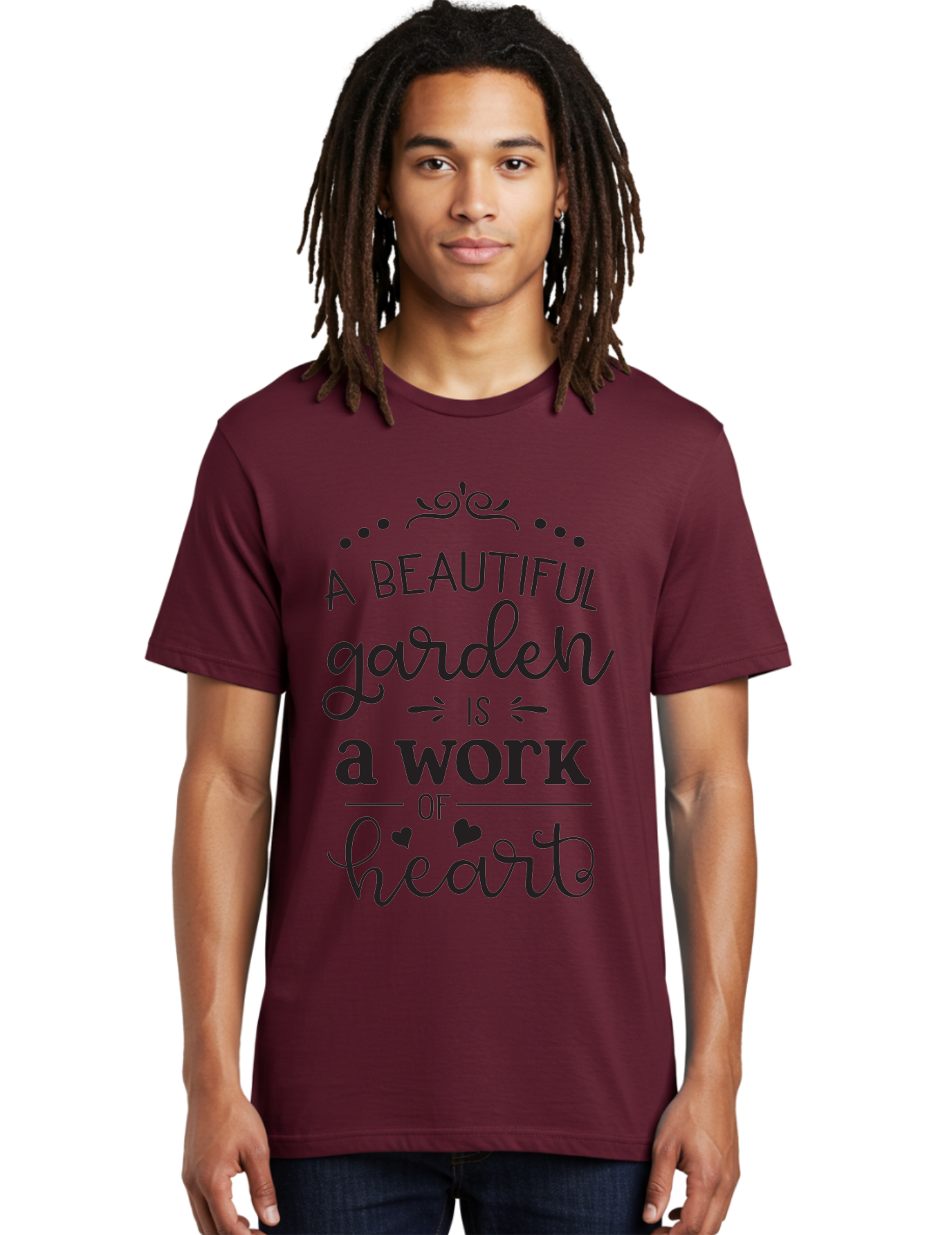 Beautiful-Garden-Is-Work-Of-Heart Men'S Graphic Tee, 100% Cotton, Comfortable Casual Summer Wear, Machine Washable, Inspirational Garden Quote, Beautiful Garden, Work Of Heart, Gardening Inspiration, Garden Love, Heartwarming Garden, Aac504