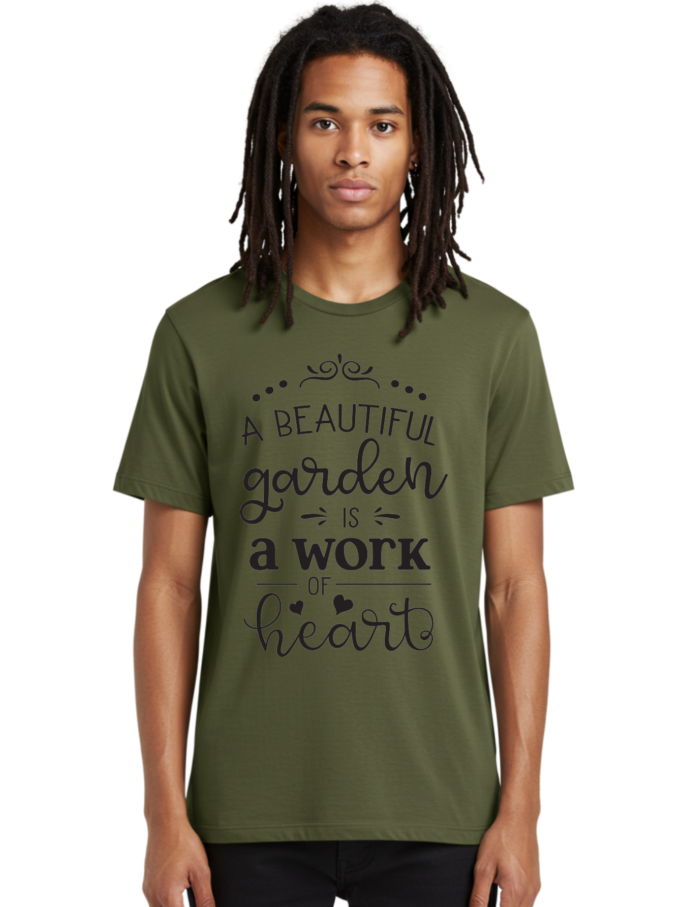 Beautiful-Garden-Is-Work-Of-Heart Men'S Graphic Tee, 100% Cotton, Comfortable Casual Summer Wear, Machine Washable, Inspirational Garden Quote, Beautiful Garden, Work Of Heart, Gardening Inspiration, Garden Love, Heartwarming Garden, Aac504
