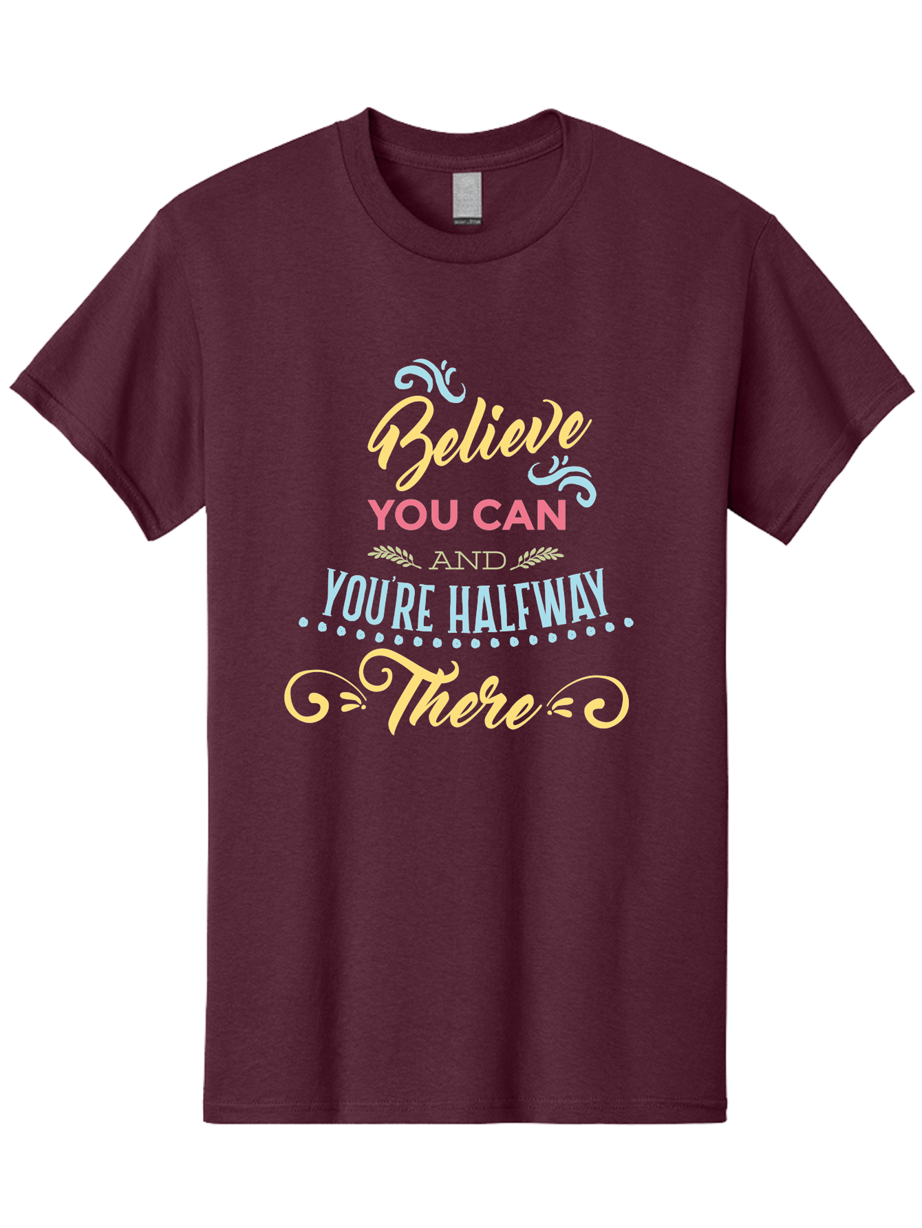 Believe-You-Can-And-You-Re-Halfway-There Men'S Graphic Tee, 100% Cotton, Comfortable Casual Summer Wear, Machine Washable, Motivational Quote, Believe In Yourself, Positive Affirmation, Inspirational Message, Empowerment, Confidence, Aac507