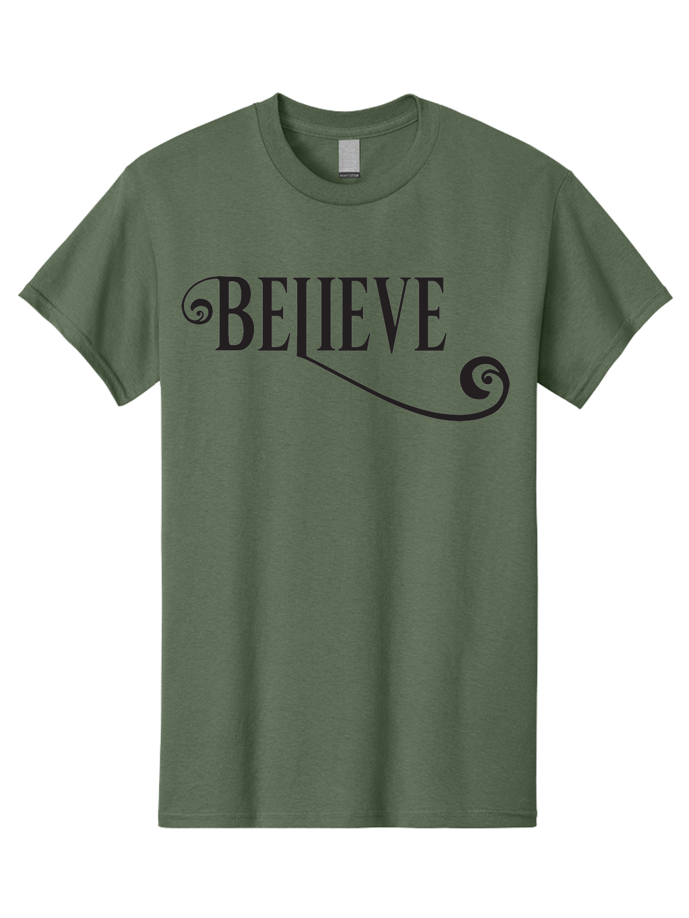 Believe Men'S Graphic Tee, 100% Cotton, Comfortable Casual Summer Wear, Machine Washable, Believe, Motivational Quote, Inspirational Message, Typography Art, Positive Affirmation, Empowerment, Self-Belief, Confidence Boost, Decorative Swirls, Aac508