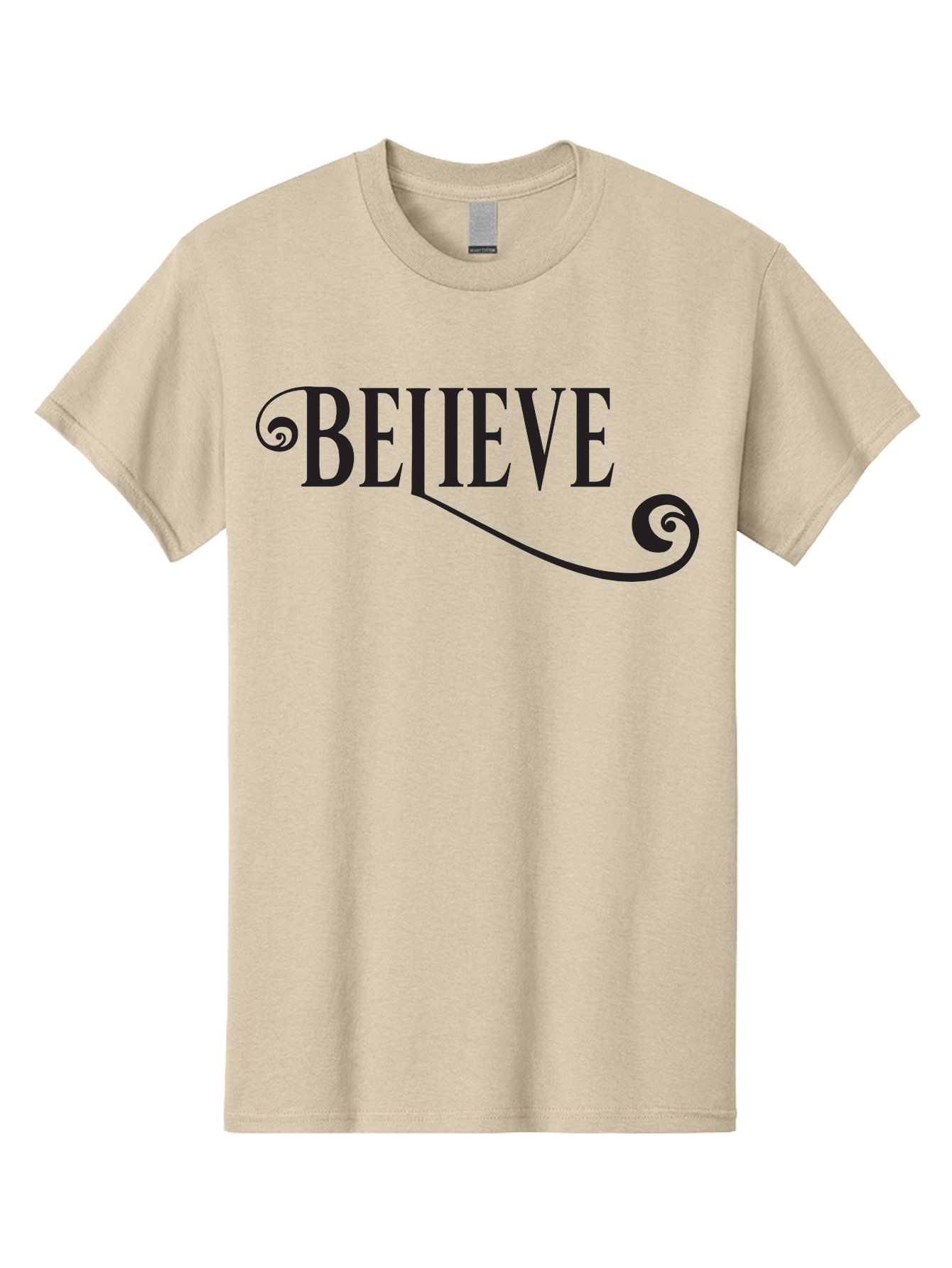Believe Men'S Graphic Tee, 100% Cotton, Comfortable Casual Summer Wear, Machine Washable, Believe, Motivational Quote, Inspirational Message, Typography Art, Positive Affirmation, Empowerment, Self-Belief, Confidence Boost, Decorative Swirls, Aac508