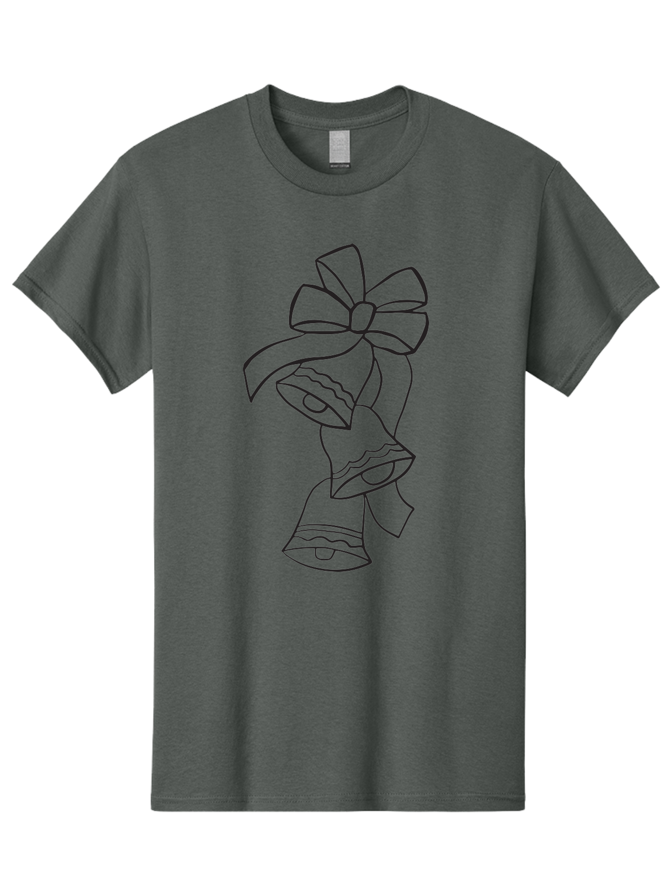 Bells-With-Bow Men'S Graphic Tee, 100% Cotton, Comfortable Casual Summer Wear, Machine Washable, Christmas Bells, Holiday Decor, Festive Decoration, Jingle Bells, Ribbon Bow, Black Outline, Simple Design, Minimalist Art, Winter Theme Aac510
