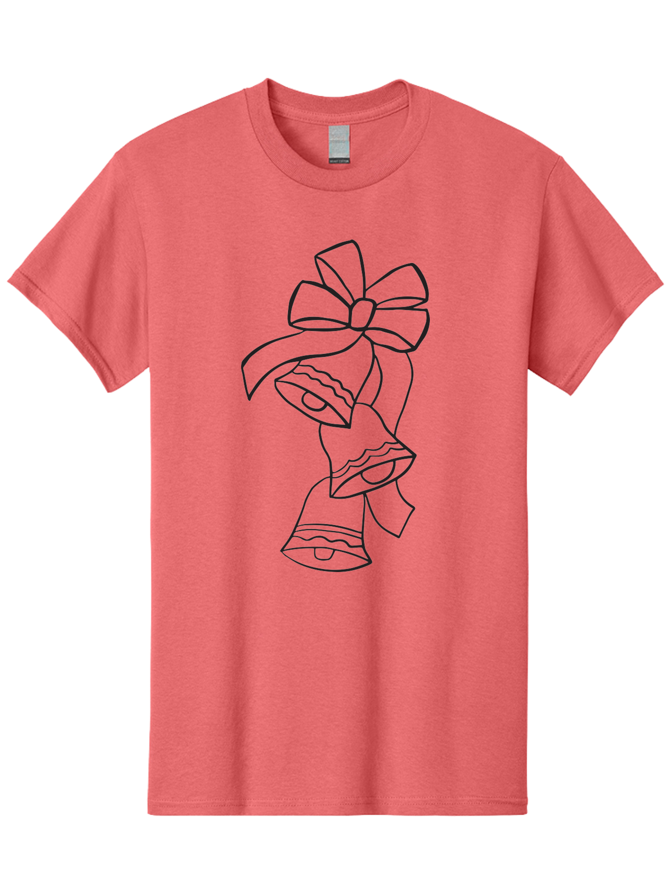 Bells-With-Bow Men'S Graphic Tee, 100% Cotton, Comfortable Casual Summer Wear, Machine Washable, Christmas Bells, Holiday Decor, Festive Decoration, Jingle Bells, Ribbon Bow, Black Outline, Simple Design, Minimalist Art, Winter Theme Aac510