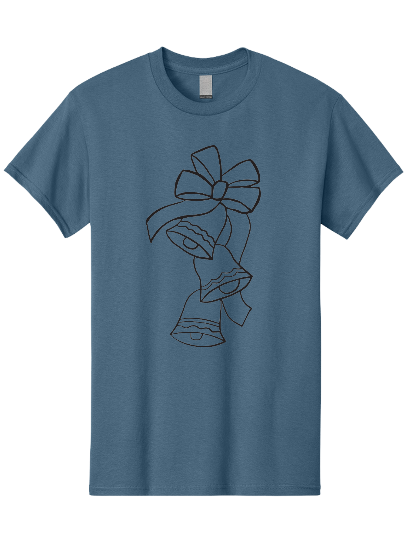 Bells-With-Bow Men'S Graphic Tee, 100% Cotton, Comfortable Casual Summer Wear, Machine Washable, Christmas Bells, Holiday Decor, Festive Decoration, Jingle Bells, Ribbon Bow, Black Outline, Simple Design, Minimalist Art, Winter Theme Aac510