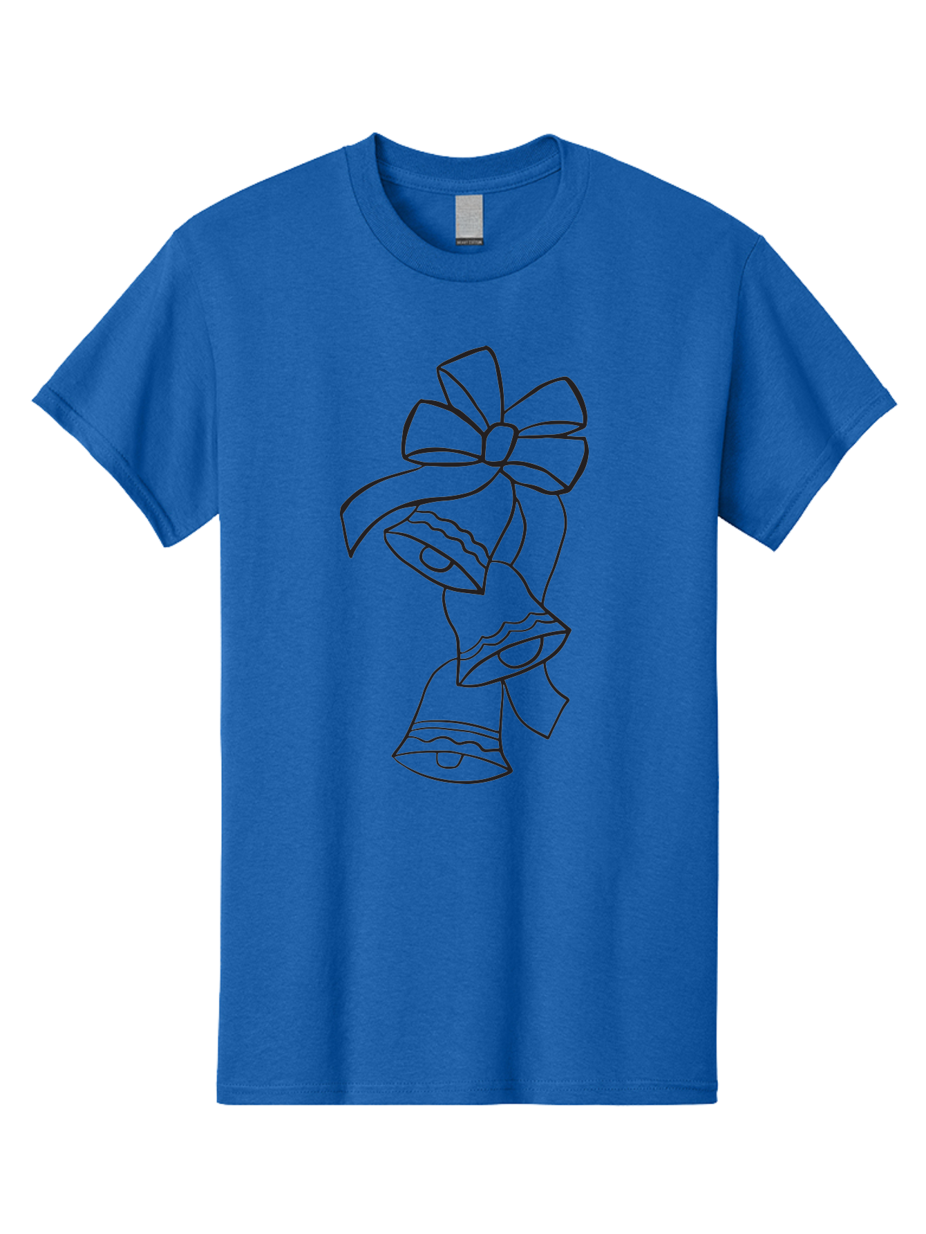 Bells-With-Bow Men'S Graphic Tee, 100% Cotton, Comfortable Casual Summer Wear, Machine Washable, Christmas Bells, Holiday Decor, Festive Decoration, Jingle Bells, Ribbon Bow, Black Outline, Simple Design, Minimalist Art, Winter Theme Aac510