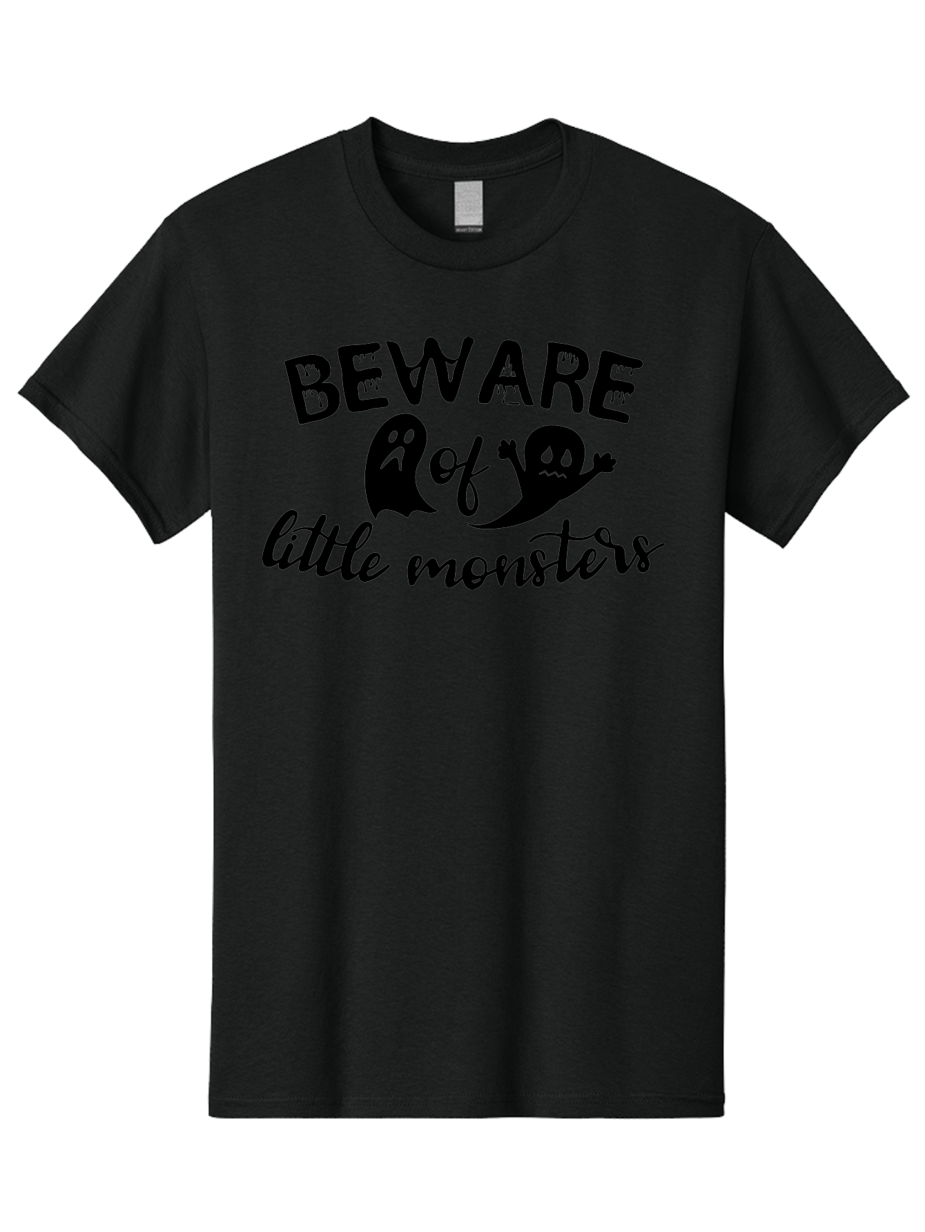 Beware-Of-Little-Monsters Men'S Graphic Tee, 100% Cotton, Comfortable Casual Summer Wear, Machine Washable, Halloween Graphic, Beware Of Little Monsters, Ghostly Figures, Spooky Atmosphere, Black Silhouettes, Creepy Warning, Halloween Theme, Aac513