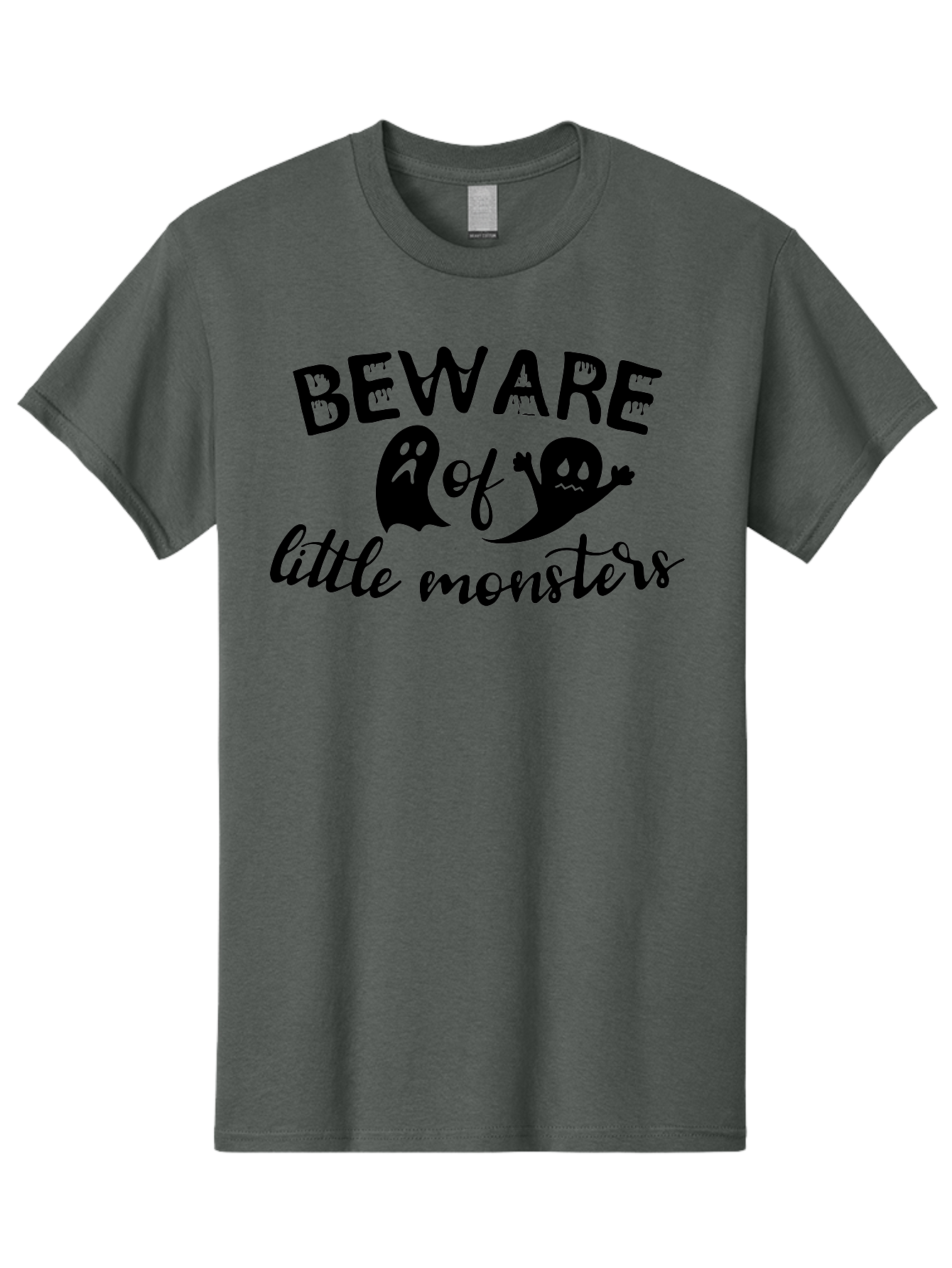 Beware-Of-Little-Monsters Men'S Graphic Tee, 100% Cotton, Comfortable Casual Summer Wear, Machine Washable, Halloween Graphic, Beware Of Little Monsters, Ghostly Figures, Spooky Atmosphere, Black Silhouettes, Creepy Warning, Halloween Theme, Aac513