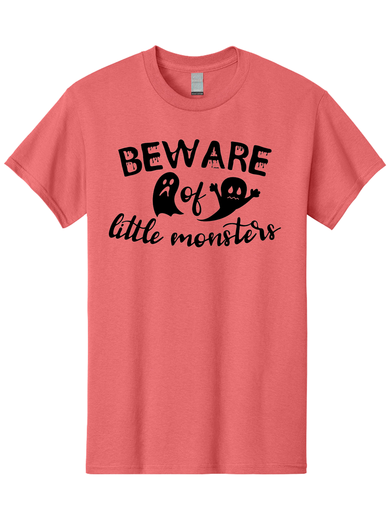 Beware-Of-Little-Monsters Men'S Graphic Tee, 100% Cotton, Comfortable Casual Summer Wear, Machine Washable, Halloween Graphic, Beware Of Little Monsters, Ghostly Figures, Spooky Atmosphere, Black Silhouettes, Creepy Warning, Halloween Theme, Aac513