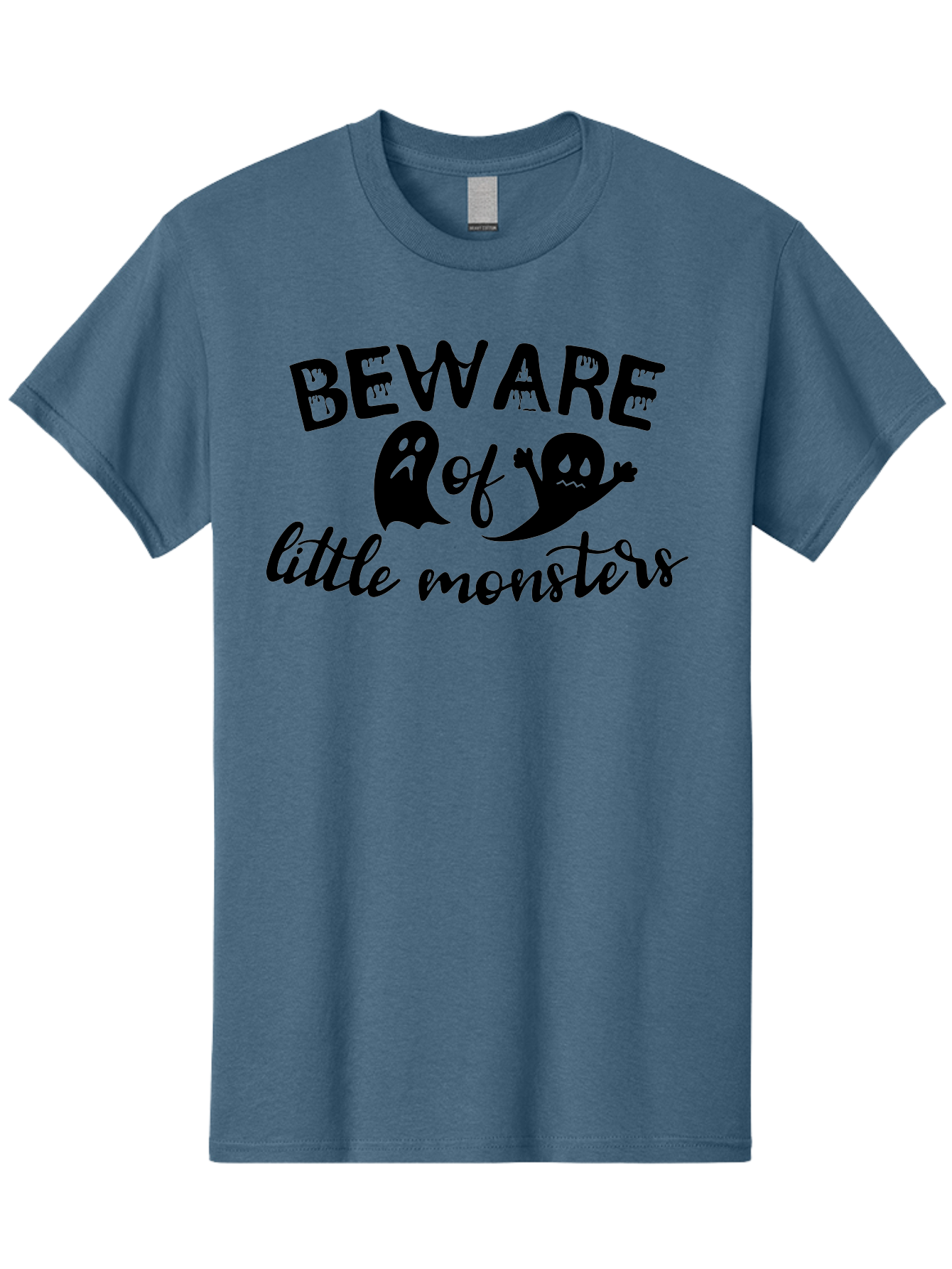 Beware-Of-Little-Monsters Men'S Graphic Tee, 100% Cotton, Comfortable Casual Summer Wear, Machine Washable, Halloween Graphic, Beware Of Little Monsters, Ghostly Figures, Spooky Atmosphere, Black Silhouettes, Creepy Warning, Halloween Theme, Aac513