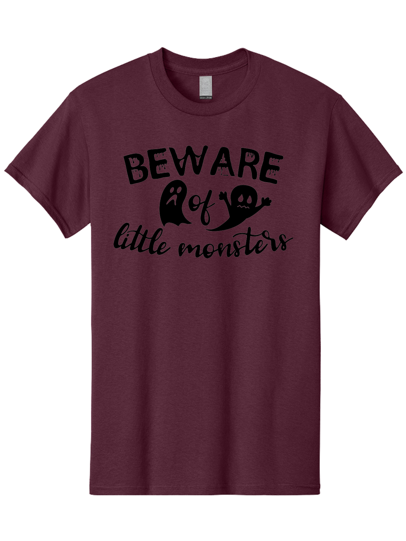 Beware-Of-Little-Monsters Men'S Graphic Tee, 100% Cotton, Comfortable Casual Summer Wear, Machine Washable, Halloween Graphic, Beware Of Little Monsters, Ghostly Figures, Spooky Atmosphere, Black Silhouettes, Creepy Warning, Halloween Theme, Aac513