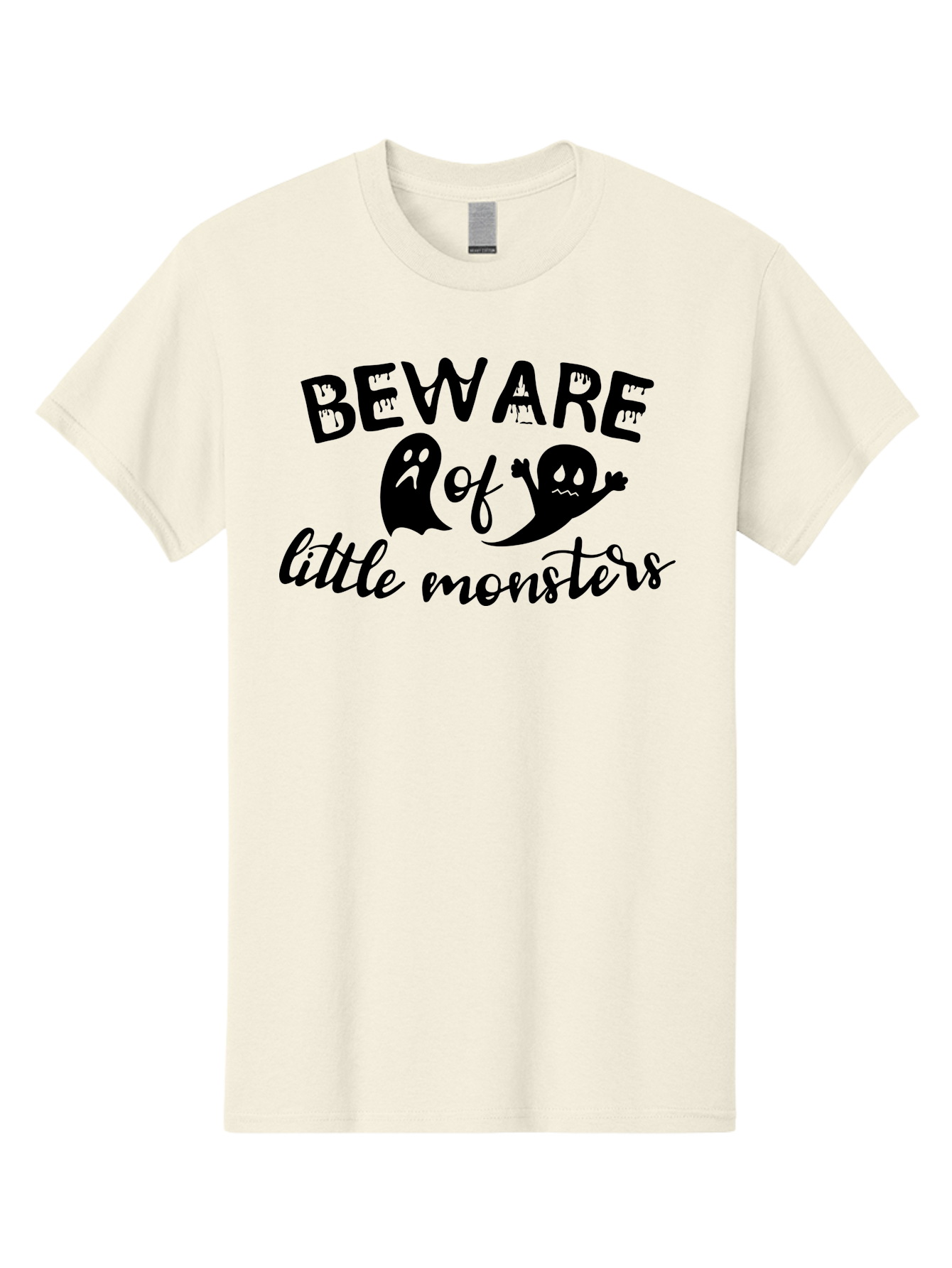 Beware-Of-Little-Monsters Men'S Graphic Tee, 100% Cotton, Comfortable Casual Summer Wear, Machine Washable, Halloween Graphic, Beware Of Little Monsters, Ghostly Figures, Spooky Atmosphere, Black Silhouettes, Creepy Warning, Halloween Theme, Aac513