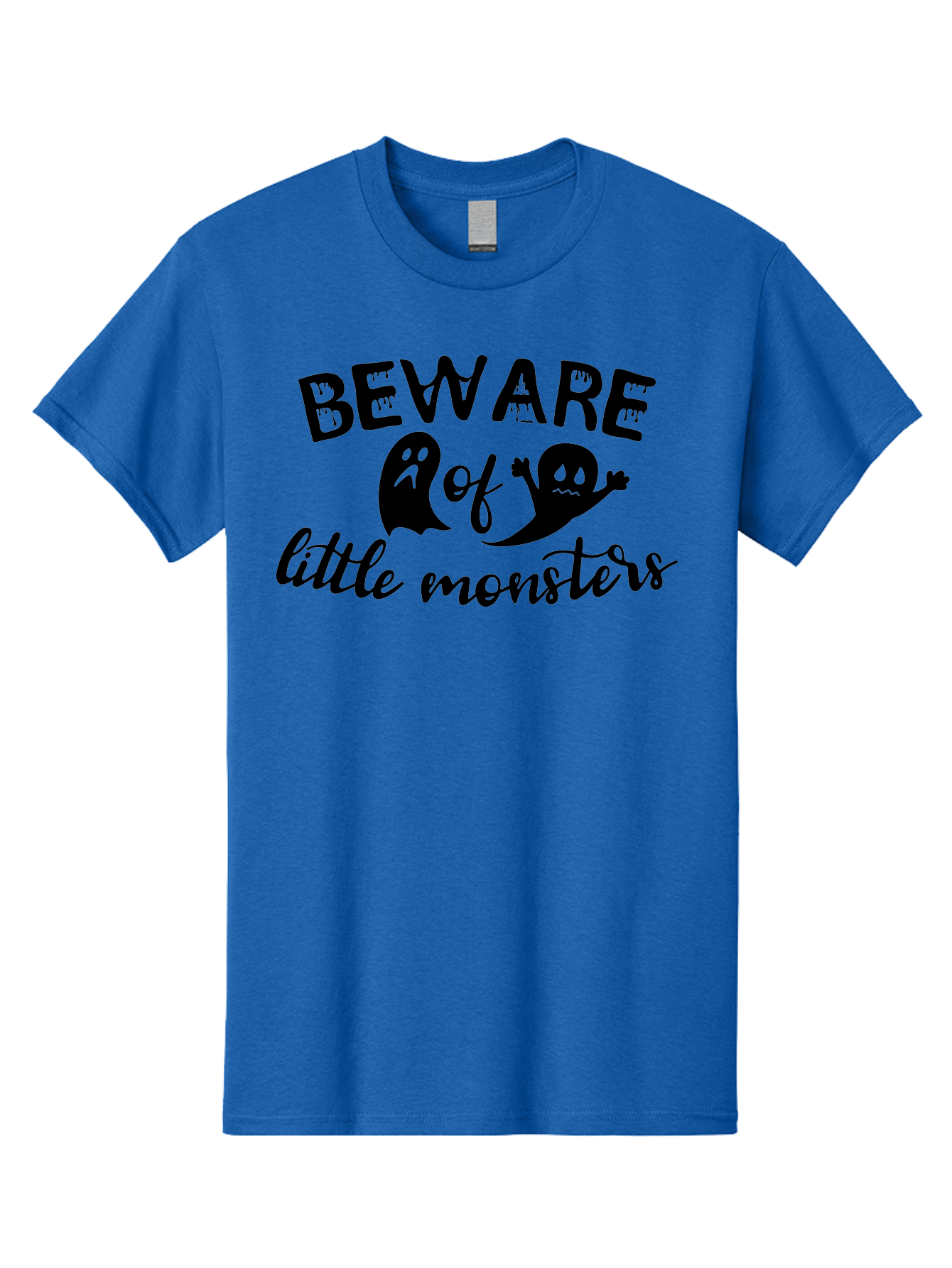 Beware-Of-Little-Monsters Men'S Graphic Tee, 100% Cotton, Comfortable Casual Summer Wear, Machine Washable, Halloween Graphic, Beware Of Little Monsters, Ghostly Figures, Spooky Atmosphere, Black Silhouettes, Creepy Warning, Halloween Theme, Aac513