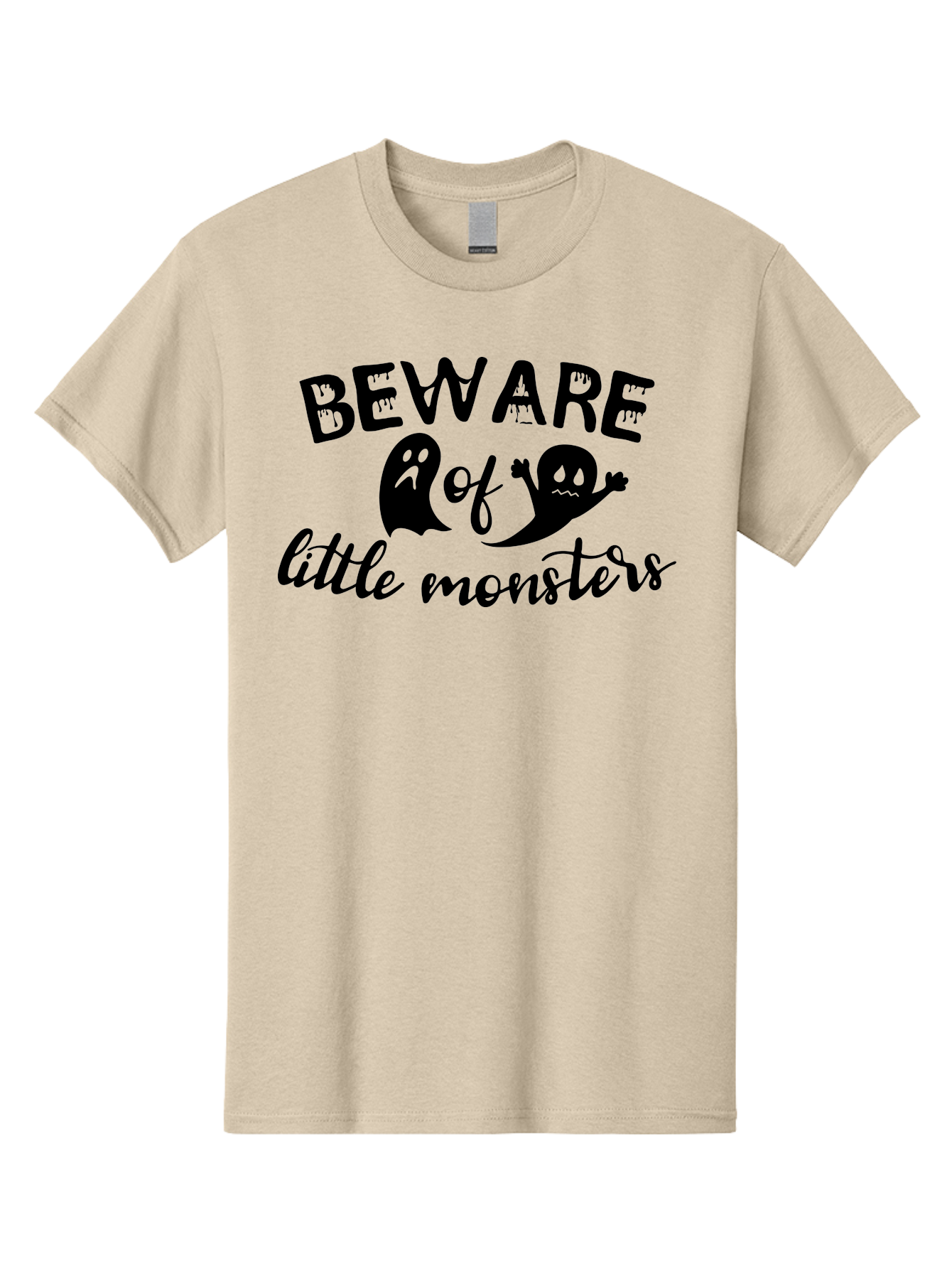 Beware-Of-Little-Monsters Men'S Graphic Tee, 100% Cotton, Comfortable Casual Summer Wear, Machine Washable, Halloween Graphic, Beware Of Little Monsters, Ghostly Figures, Spooky Atmosphere, Black Silhouettes, Creepy Warning, Halloween Theme, Aac513