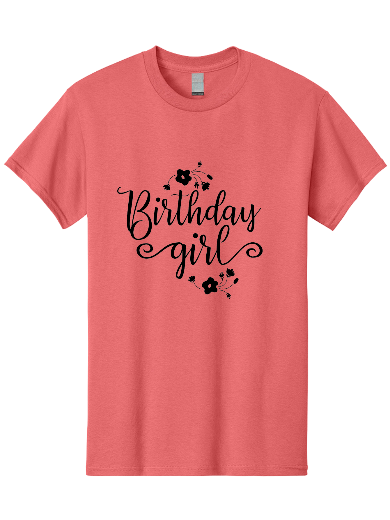 Birthday-Girl Men'S Graphic Tee, 100% Cotton, Comfortable Casual Summer Wear, Machine Washable, Birthday Girl, Black Lettering, Floral Design, Celebratory Theme, Elegant Typography, Special Occasion, Flowers, Birthday Wishes Aac515