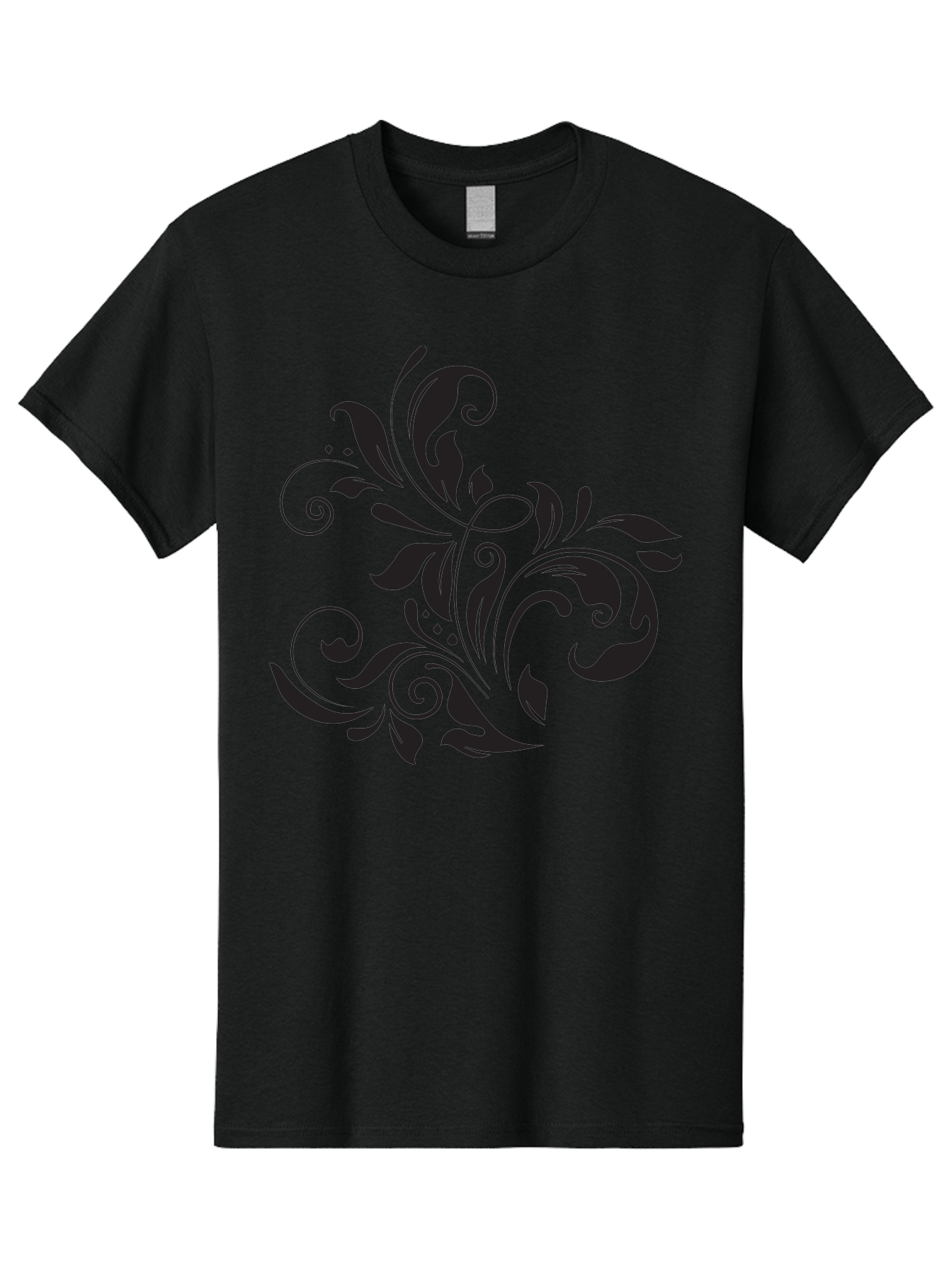 Black-Floral-Pattern Men'S Graphic Tee, 100% Cotton, Comfortable Casual Summer Wear, Machine Washable, Black Floral Pattern, Swirling Leaves, Ornate Design, Decorative Elements, Intricate Details, Elegant Graphics Aac519