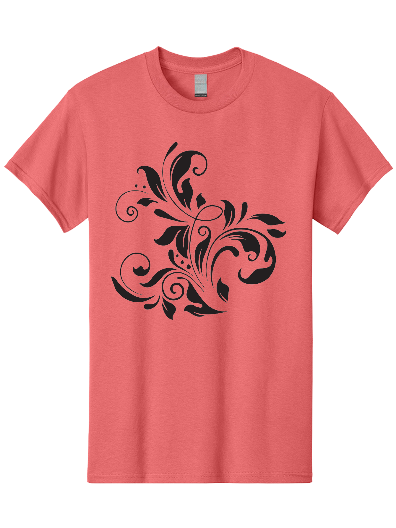 Black-Floral-Pattern Men'S Graphic Tee, 100% Cotton, Comfortable Casual Summer Wear, Machine Washable, Black Floral Pattern, Swirling Leaves, Ornate Design, Decorative Elements, Intricate Details, Elegant Graphics Aac519